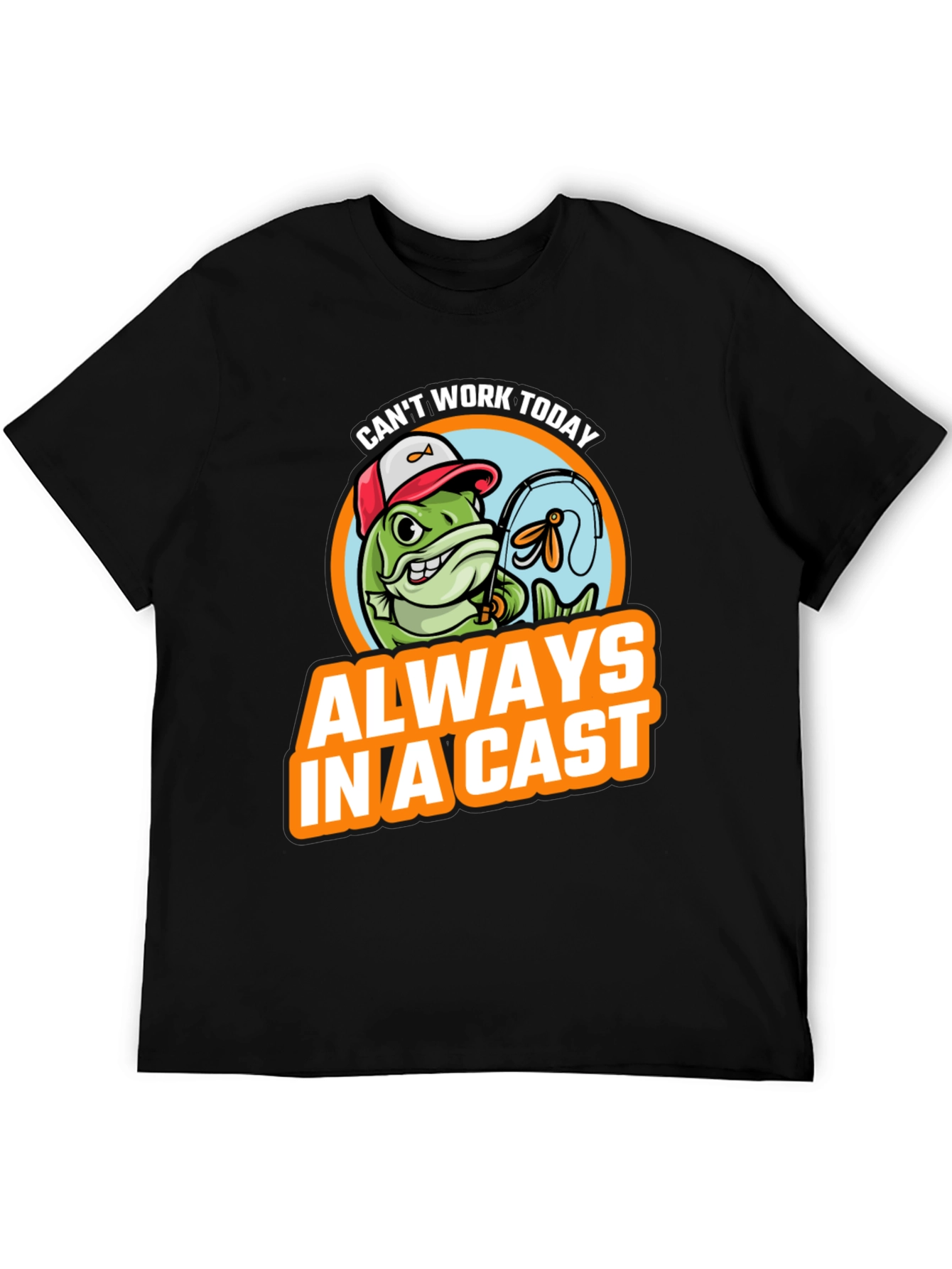 Black Funny Fishing T-Shirt - "Always In A Cast" view 5