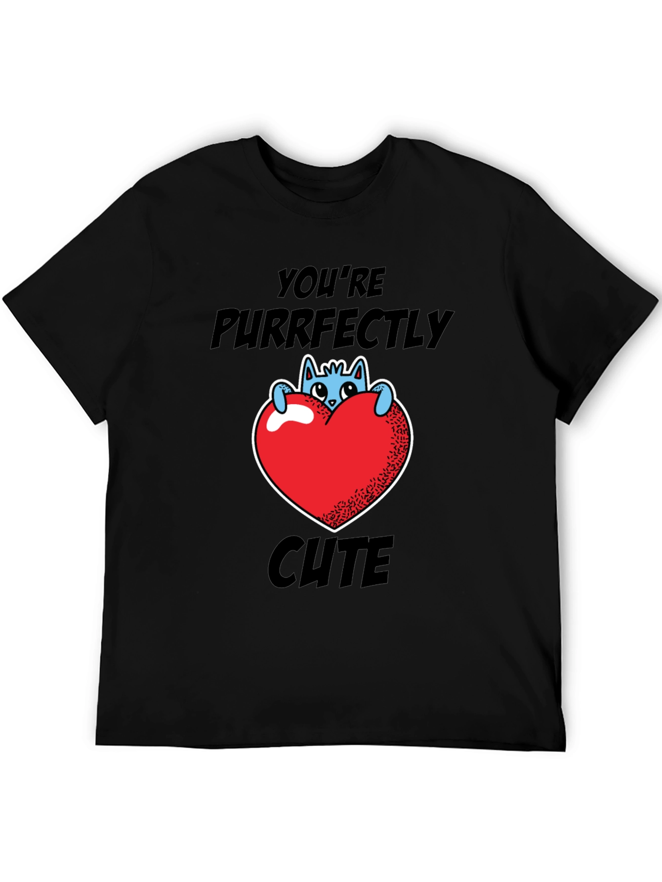 Black Purrfectly Cute Cat Heart Graphic T-Shirt view 5