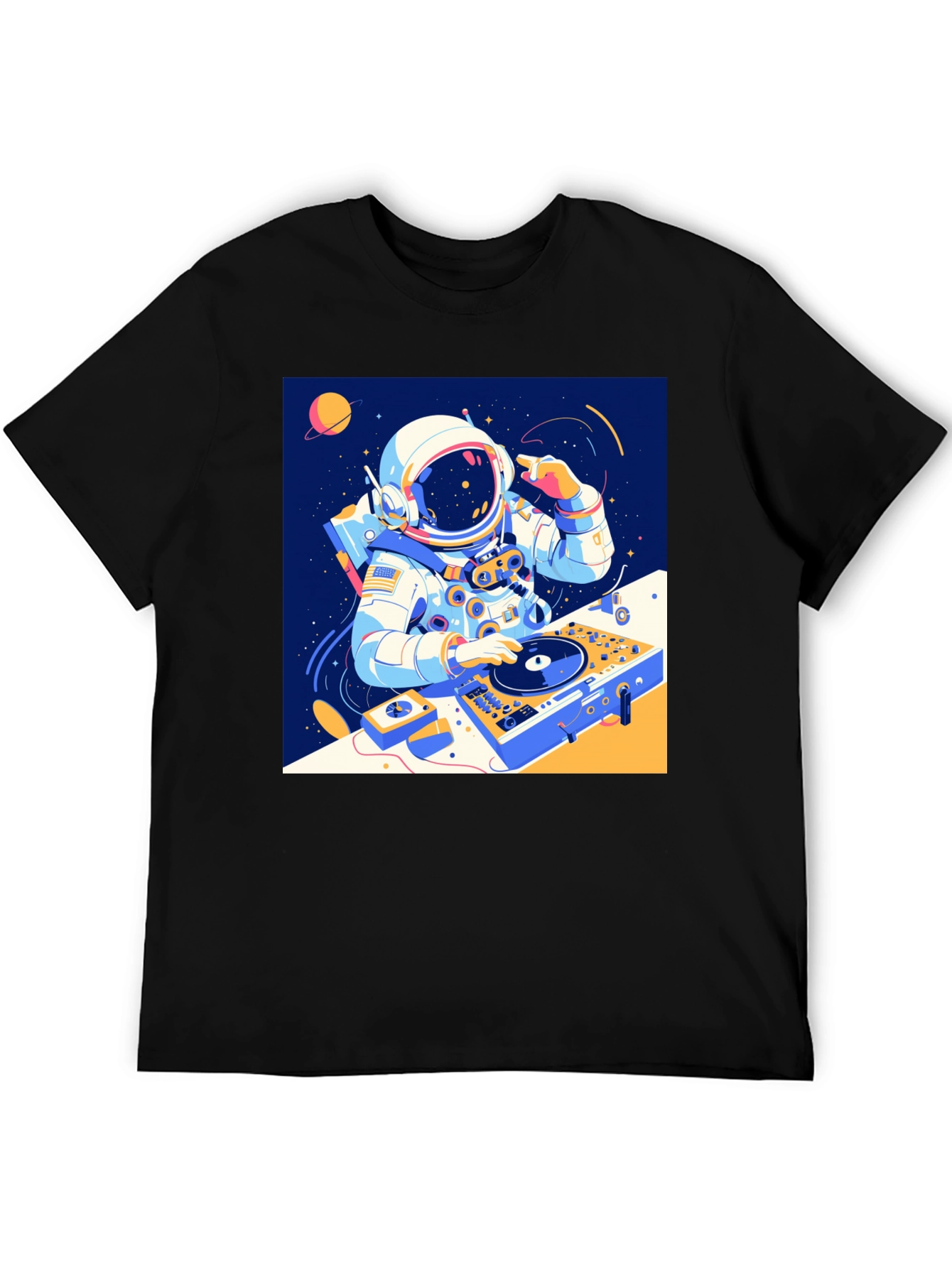 Black Astronaut DJ Graphic T-Shirt - Space Music view 5