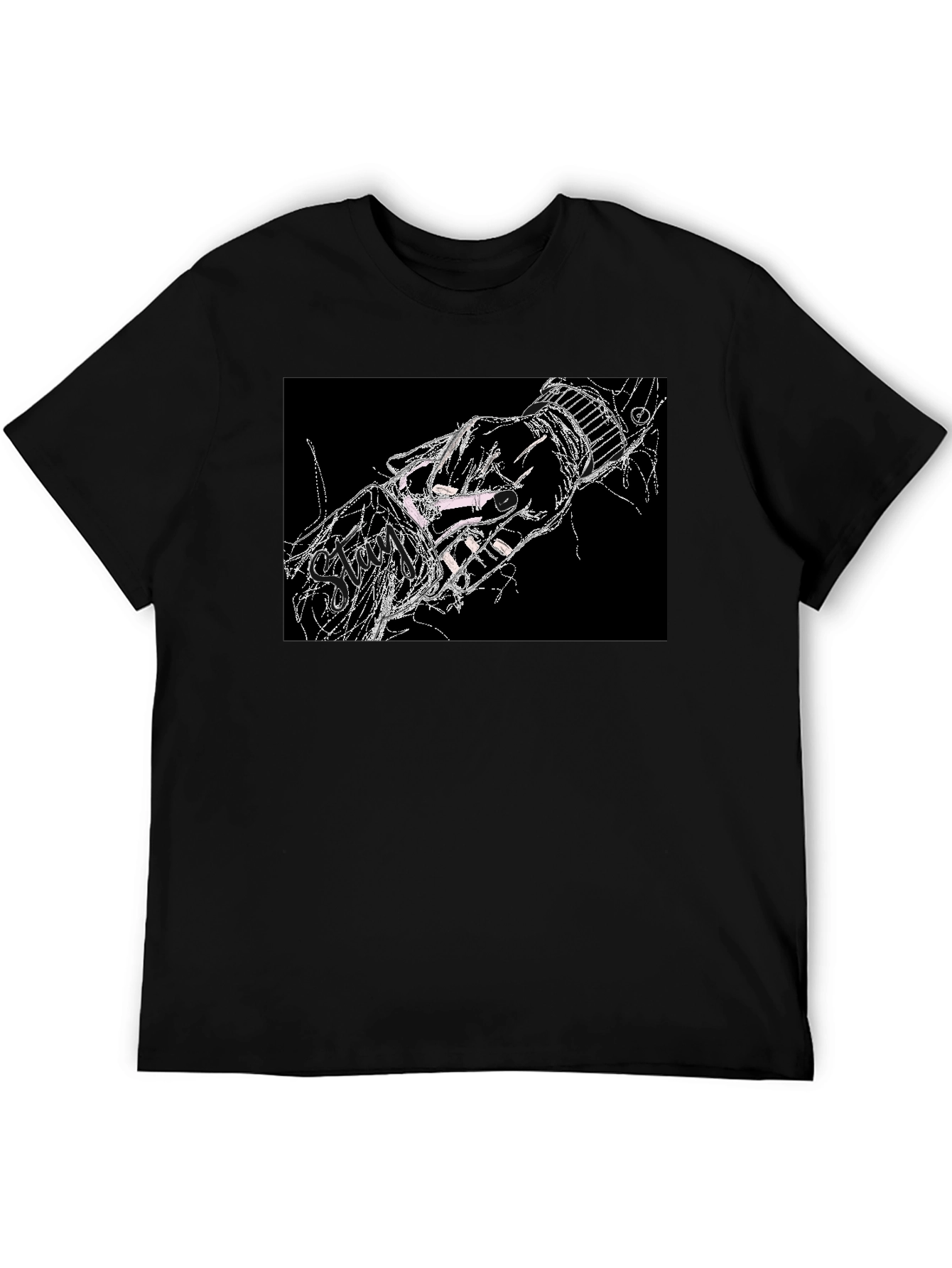 Black Abstract Hand Graphic Black T-Shirt view 5