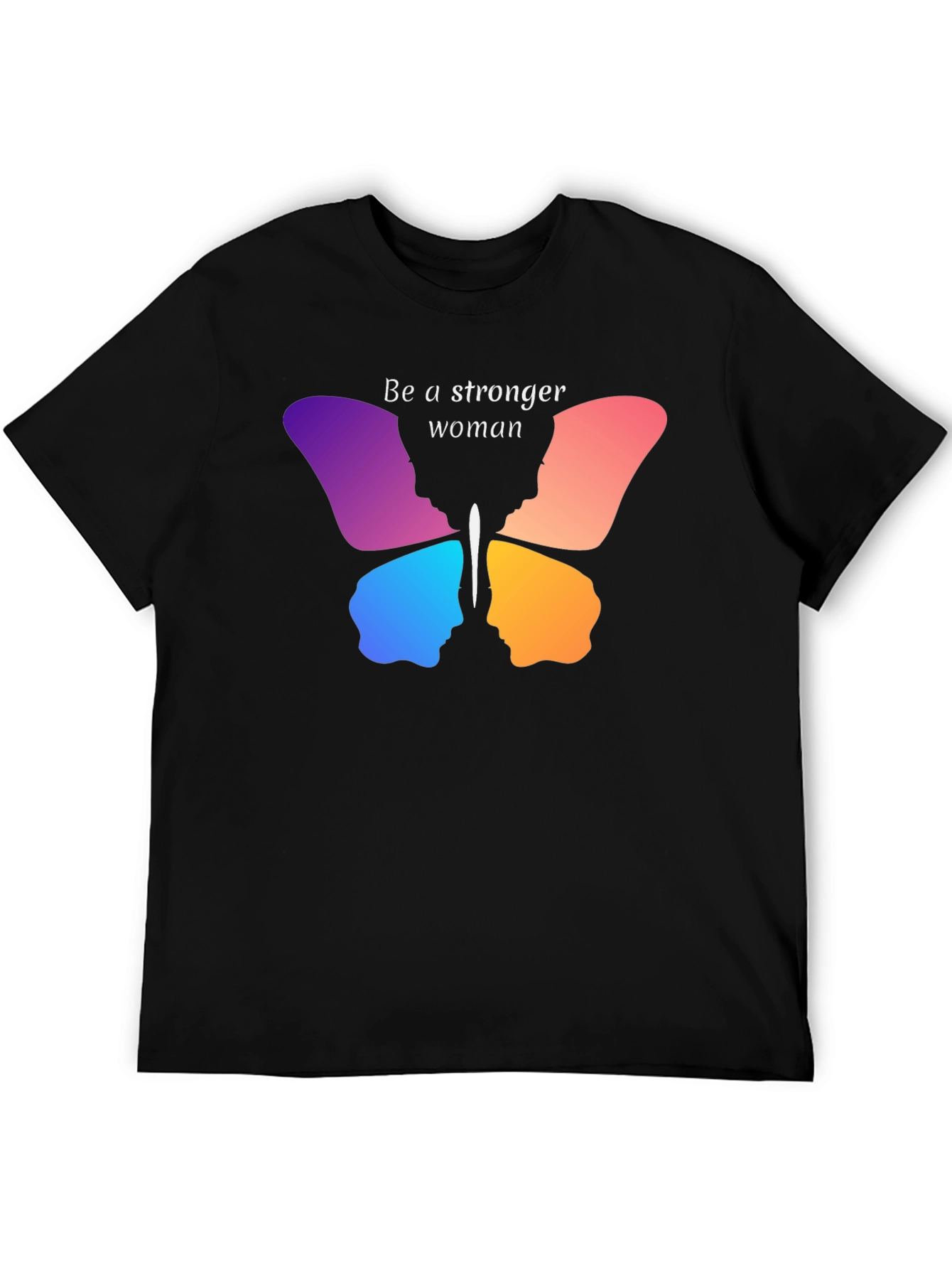 Black Stronger Woman Butterfly Graphic Tee view 5