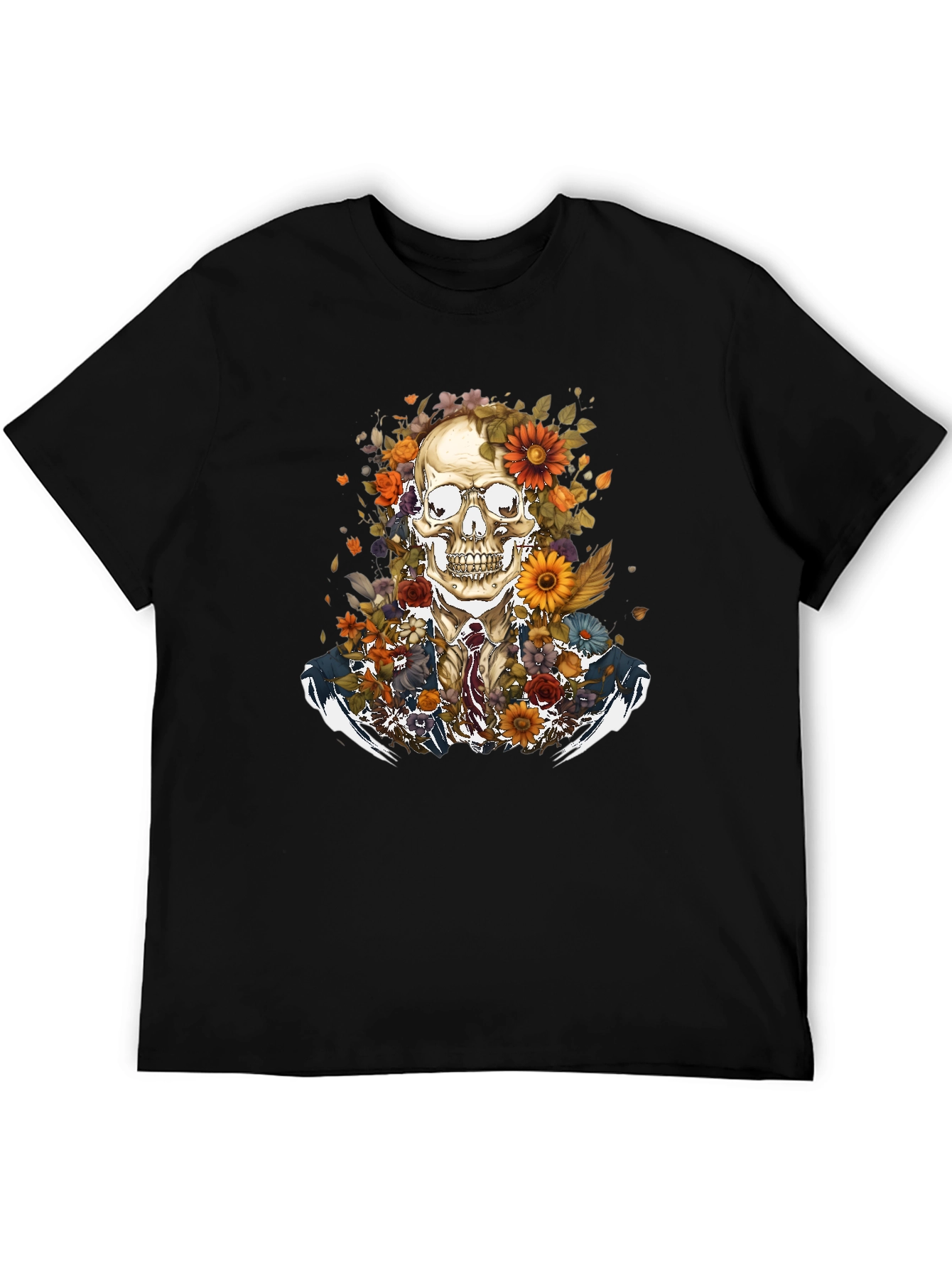 Black Floral Skull Graphic Tee - Stylish Menswear view 5