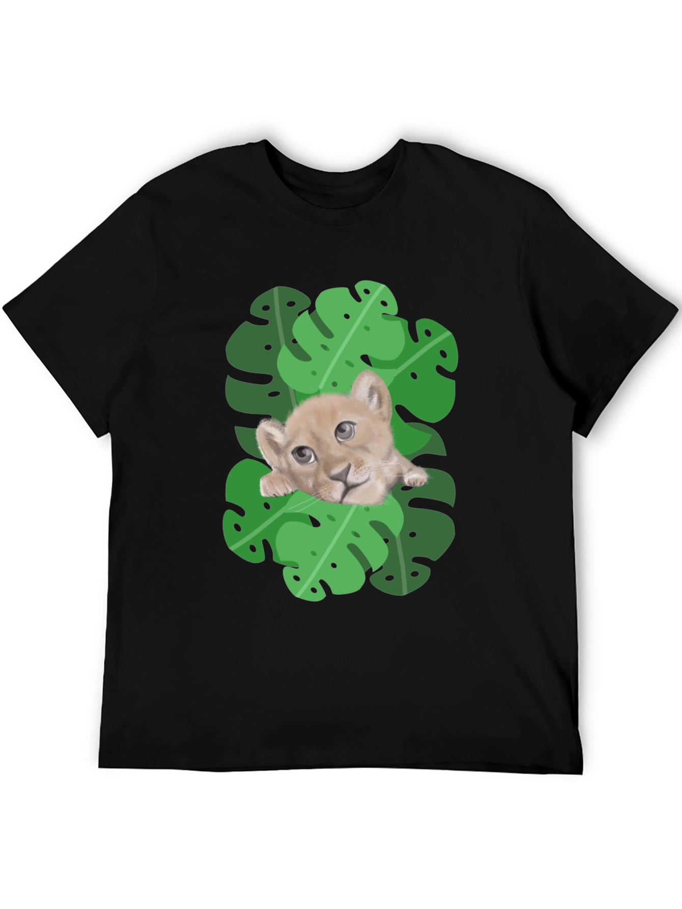 Black Lion Cub in Leaves Graphic T-Shirt - Black view 5