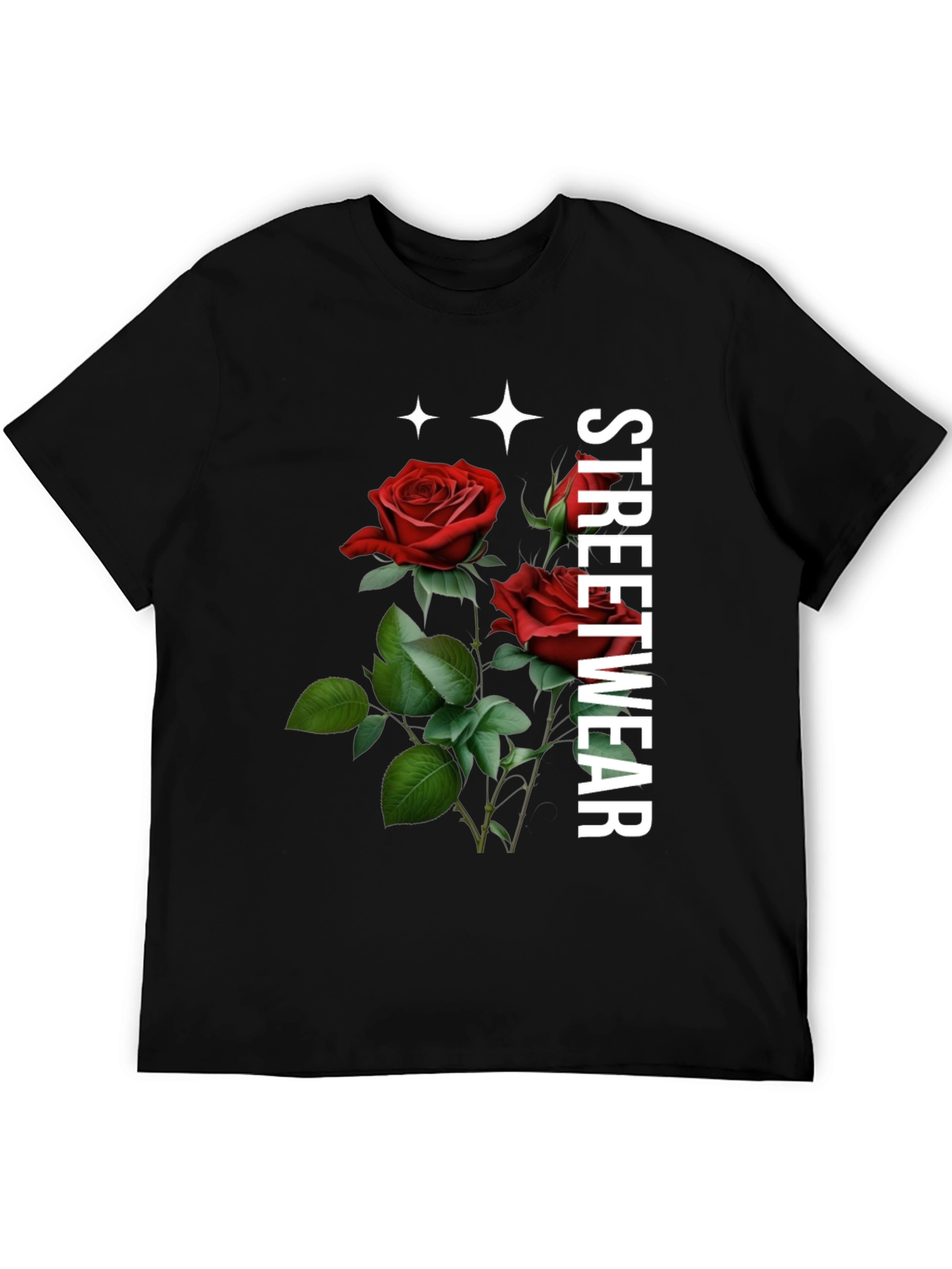Black Streetwear Rose Graphic Tee - Classic Black view 5