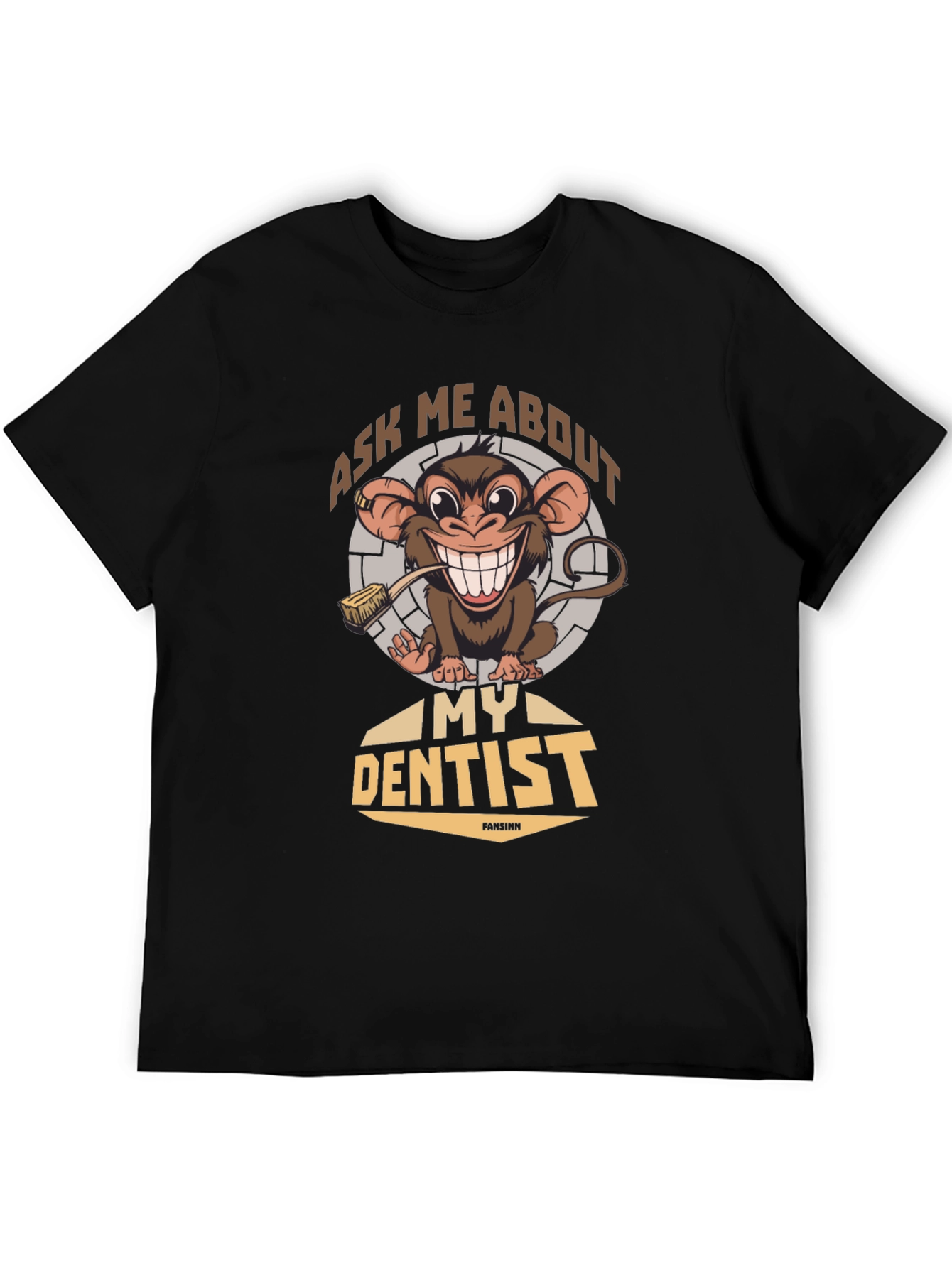Black Funny Monkey Dentist T-Shirt - Ask Me About My Dentist view 5