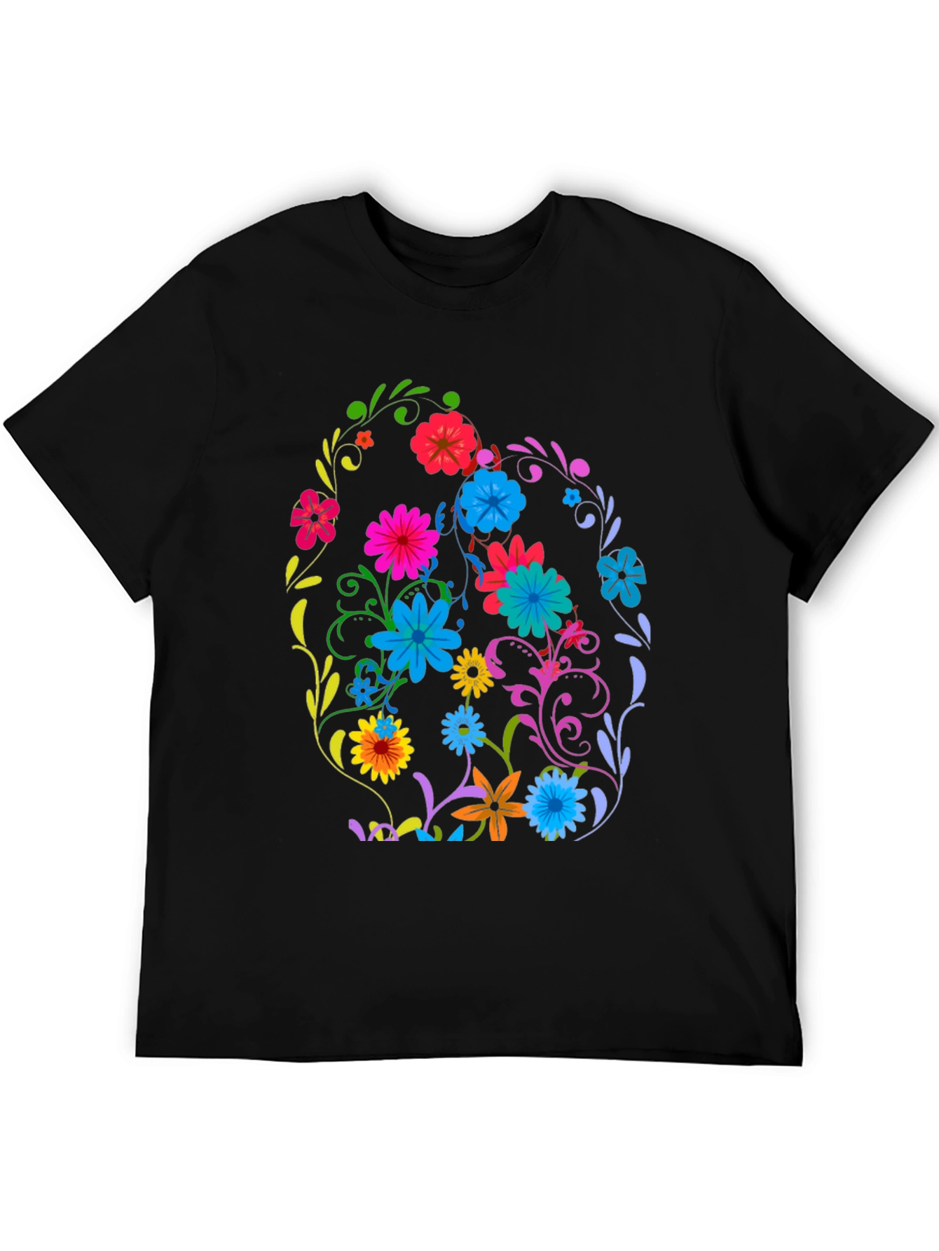 Black Floral Easter Egg Graphic Tee - Black Cotton T-Shirt view 5
