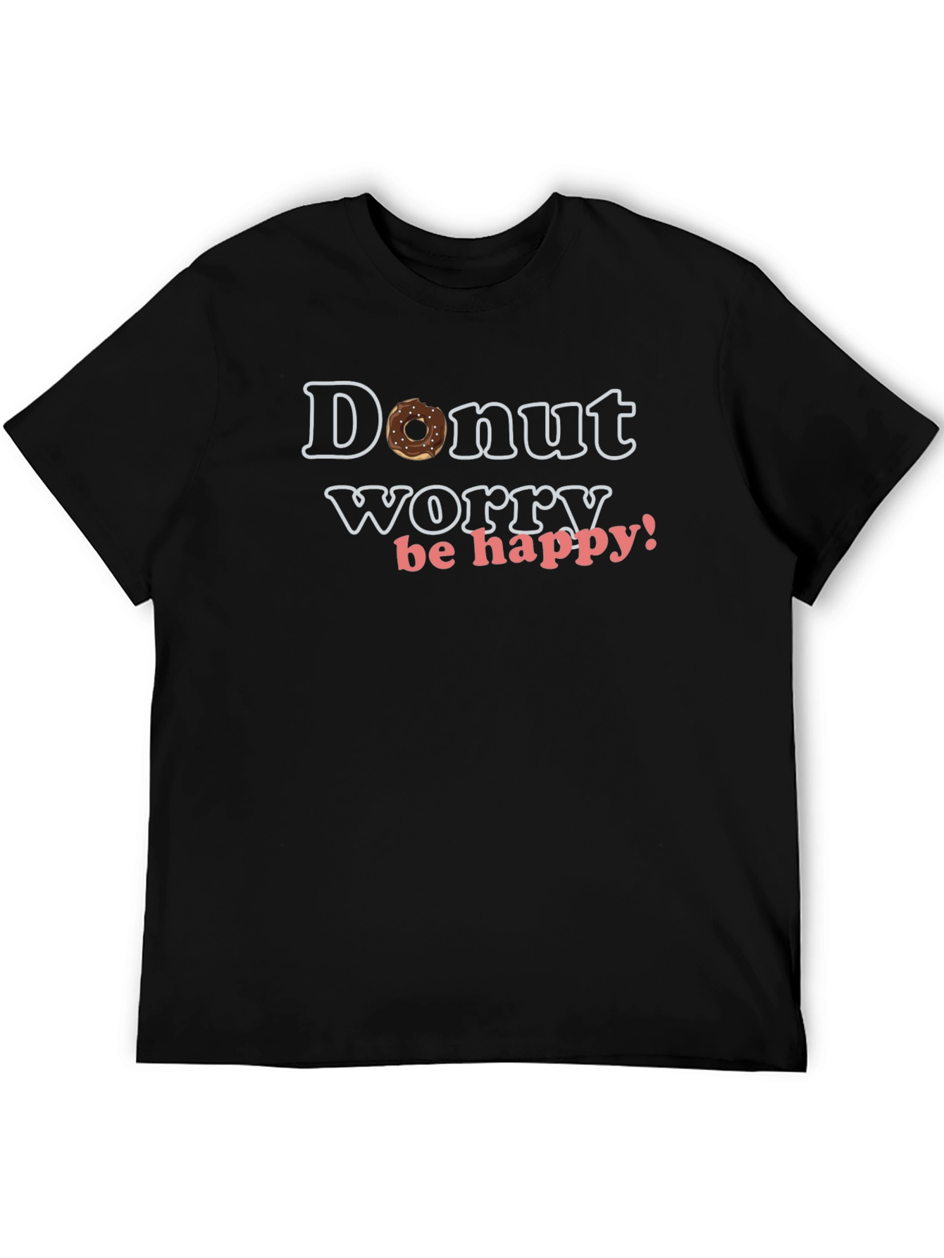 Black Donut Worry Be Happy T-Shirt - Funny Graphic Tee view 5