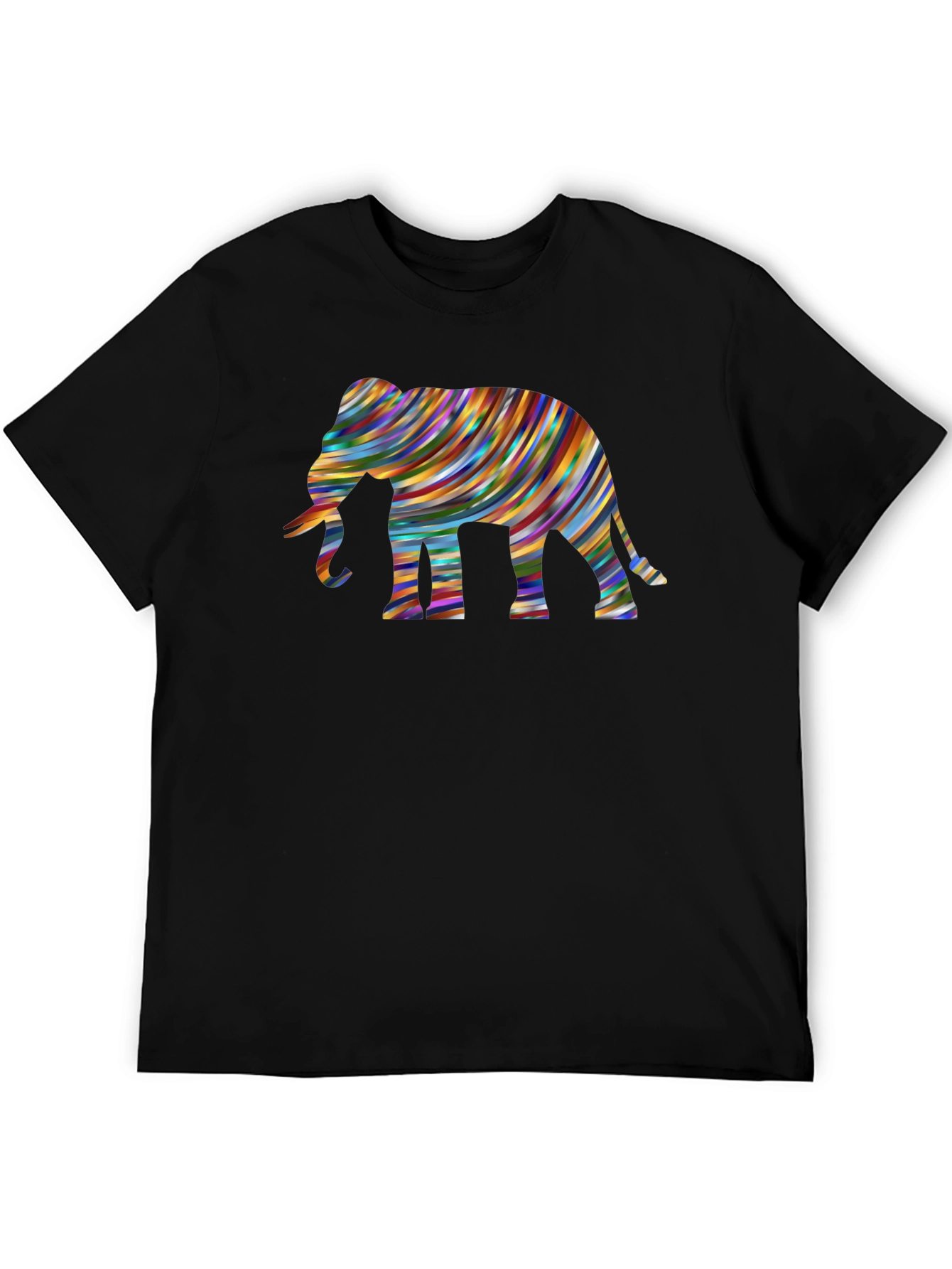 Black Colorful Elephant Graphic Tee - Black Cotton Comfort view 5