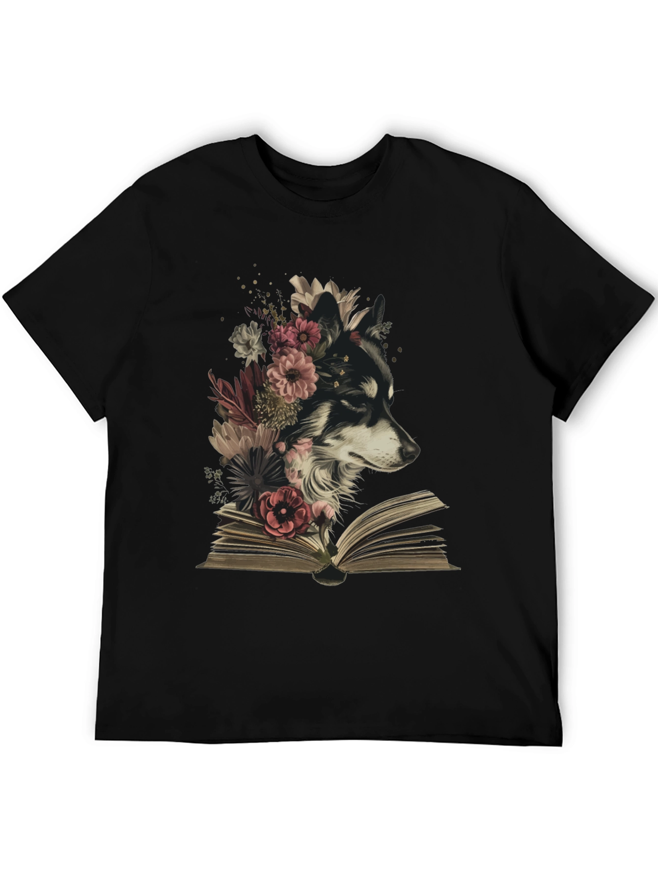 Black Floral Dog Book T-Shirt - Black view 5