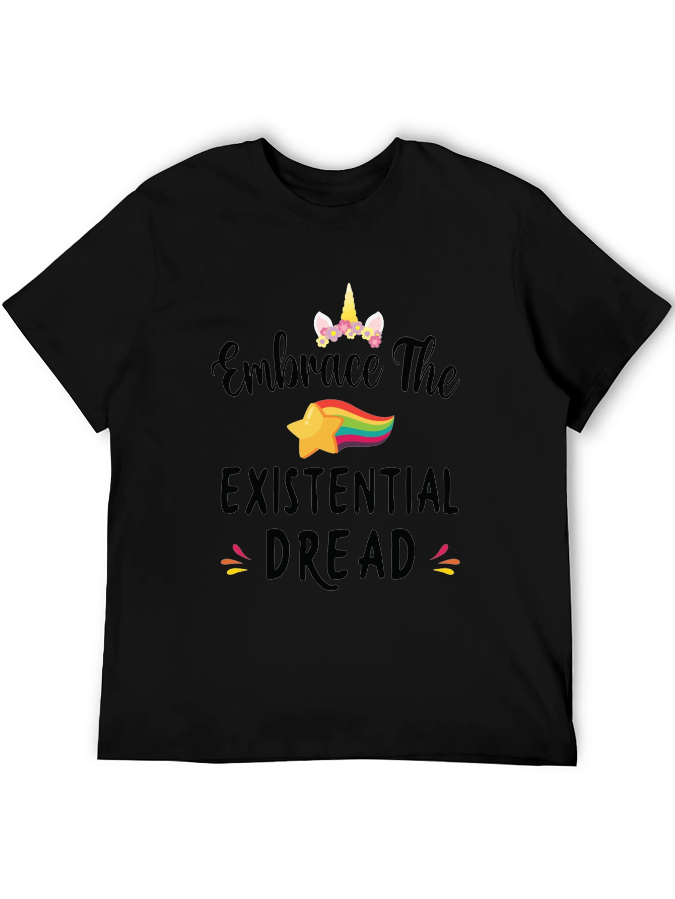 Black Embrace Existential Dread Unicorn Graphic Tee view 5