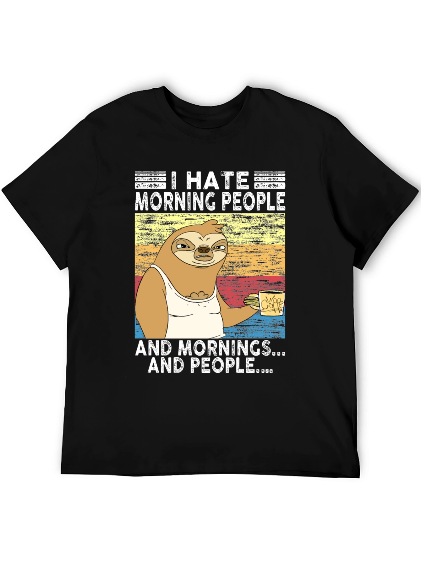Black I Hate Morning People Sloth Graphic Tee view 5