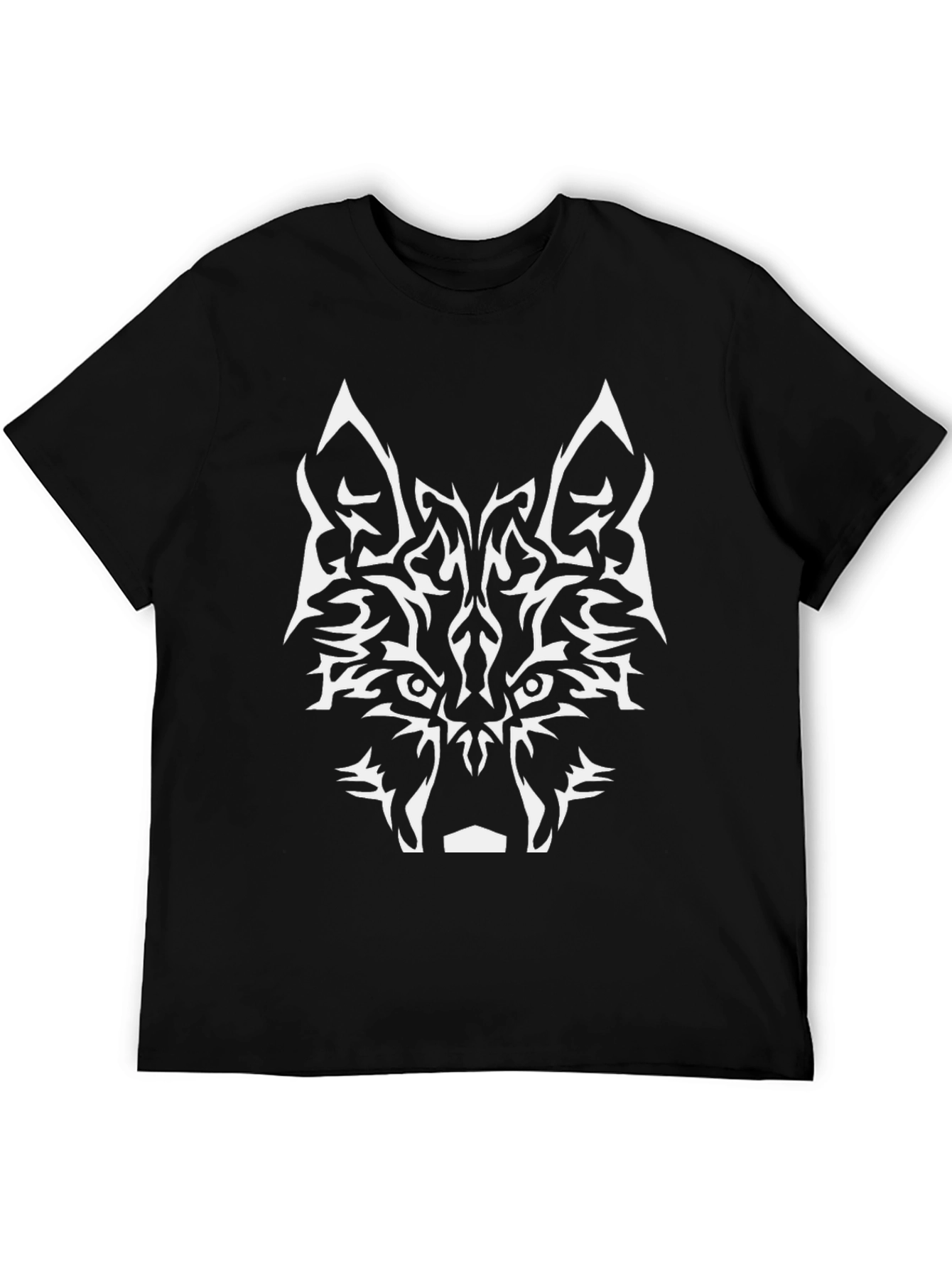 Black Tribal Wolf Graphic Tee - Black Cotton view 5