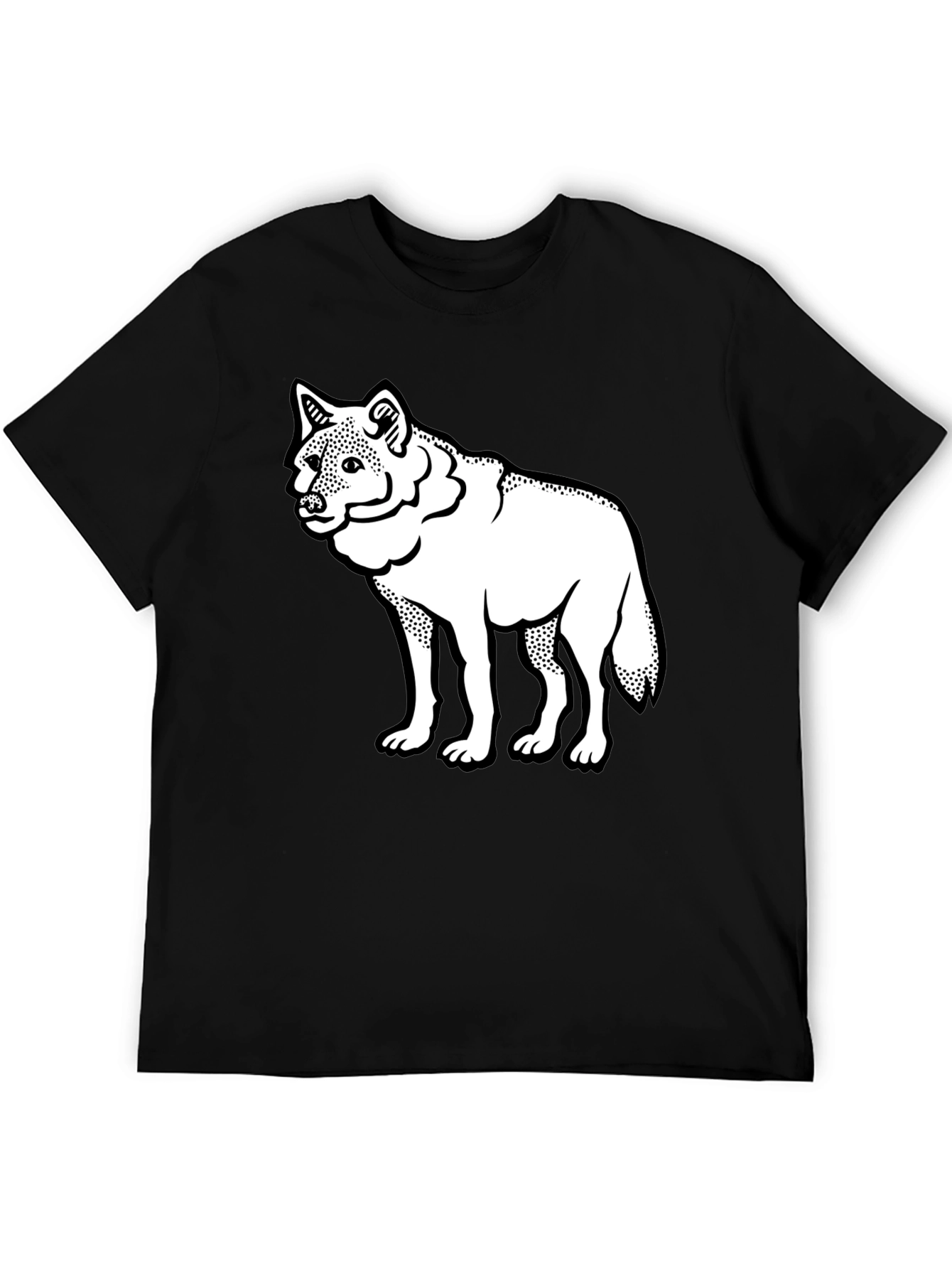 Black Black T-Shirt with White Wolf Graphic Print view 5