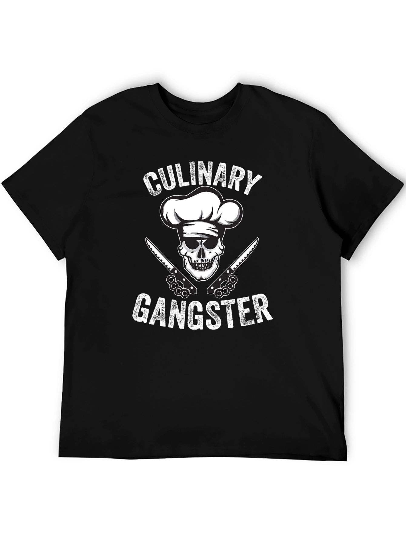 Black Culinary Gangster Black T-Shirt: Skull Chef Design view 5
