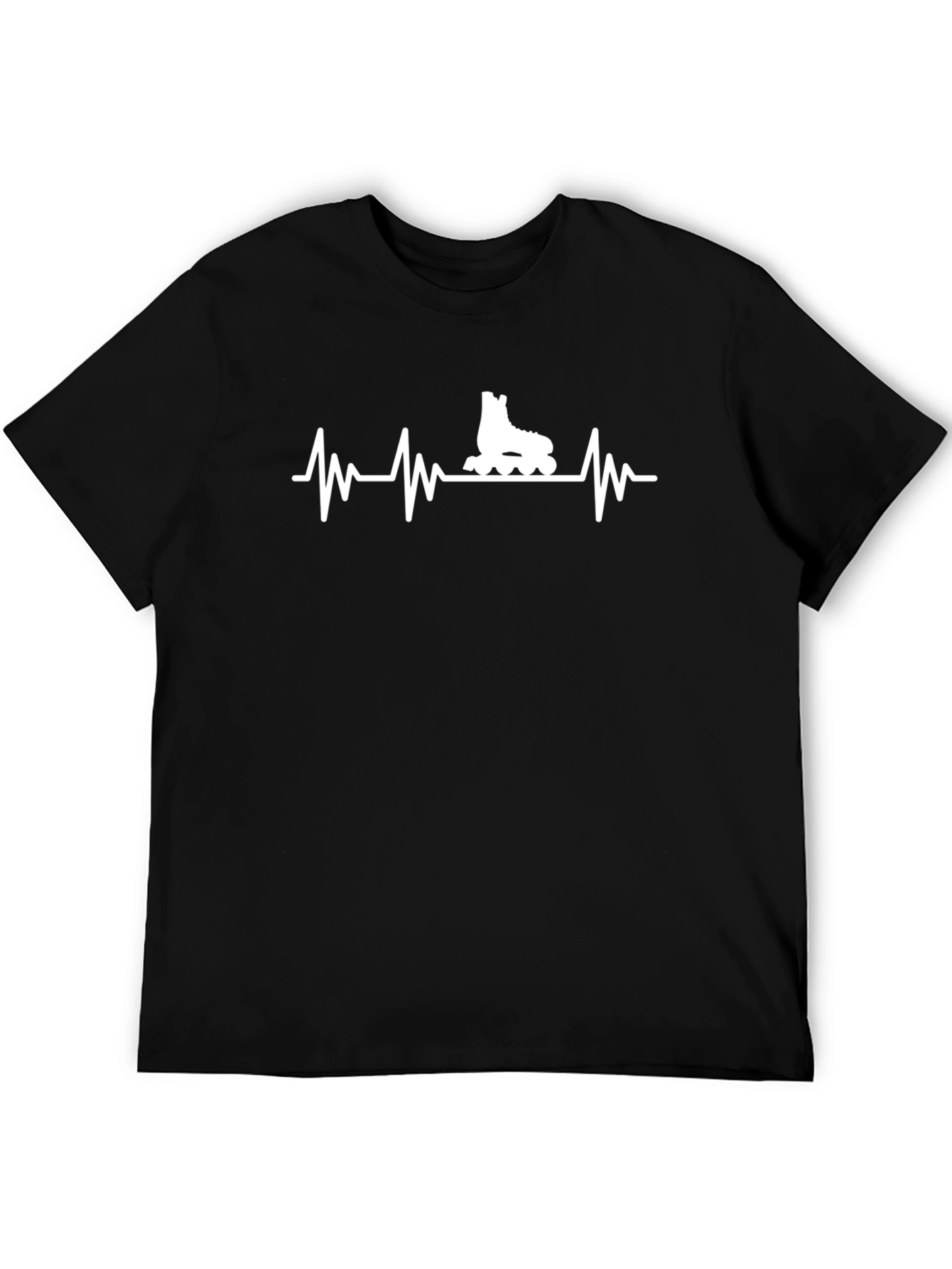 Black Roller Skate Heartbeat Graphic Tee - Black Cotton T-Shirt view 5