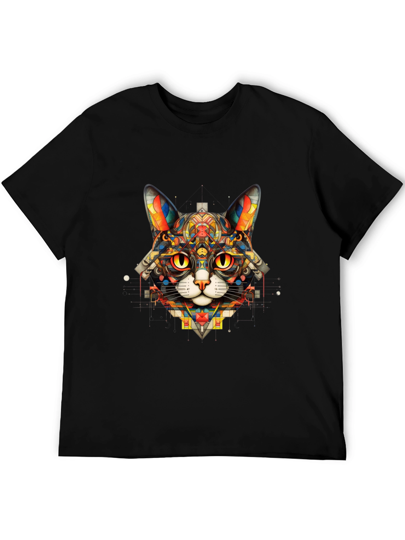 Black Geometric Cat T-Shirt - Unique Art Design view 5