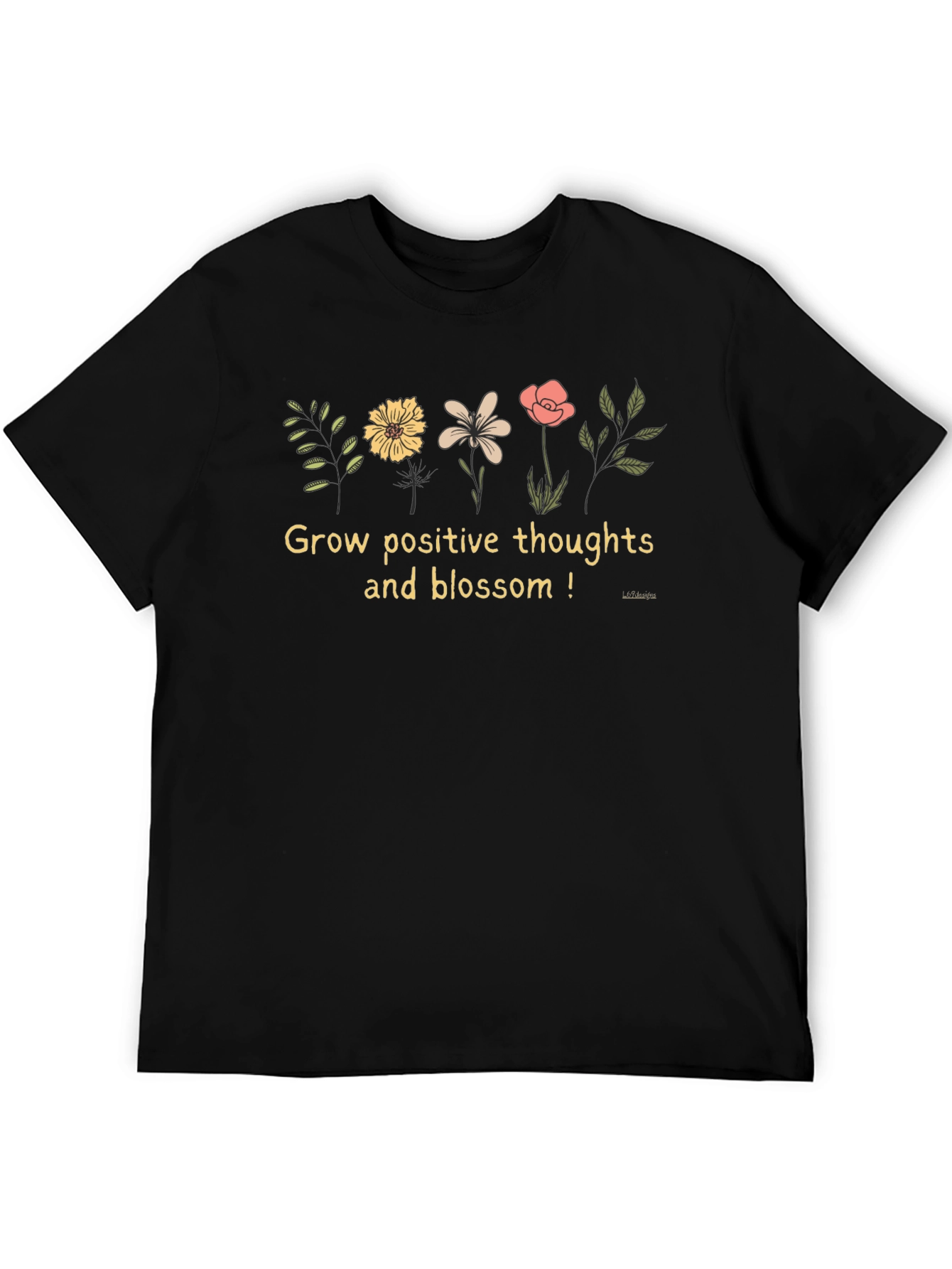 Black Positive Thoughts Blossom T-Shirt view 5