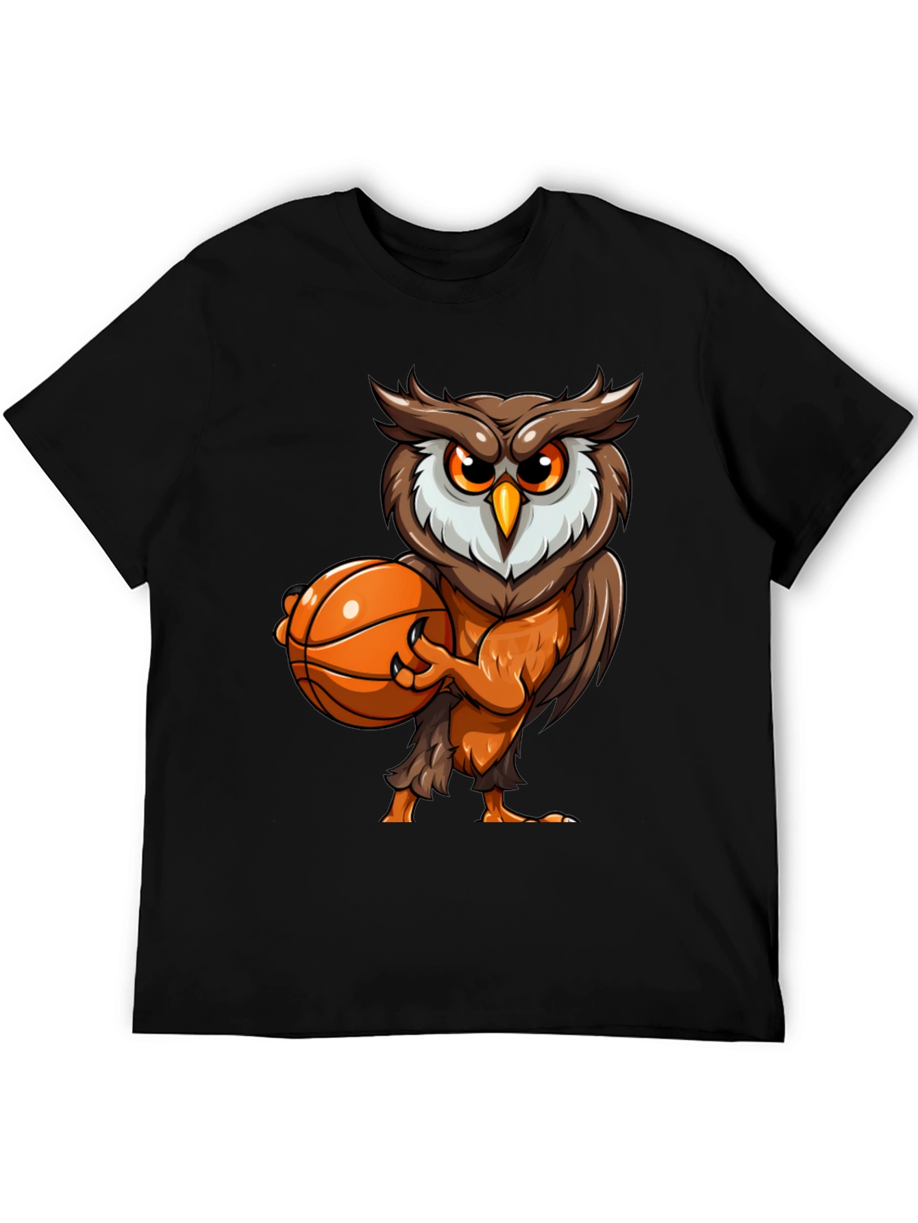 Black Owl Basketball Graphic Tee - Black Cotton T-Shirt view 5