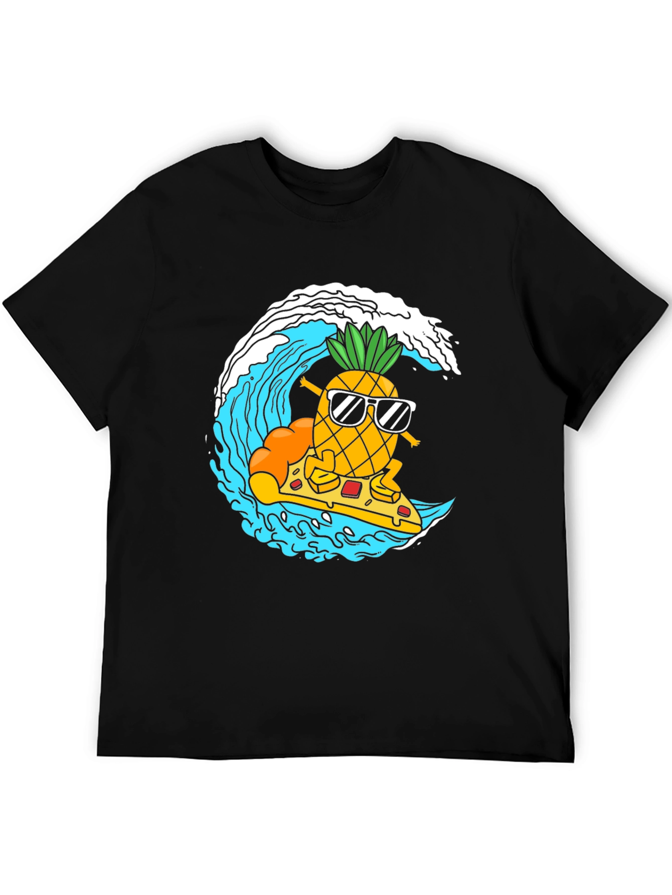 Black Surfing Pineapple Pizza T-Shirt view 5