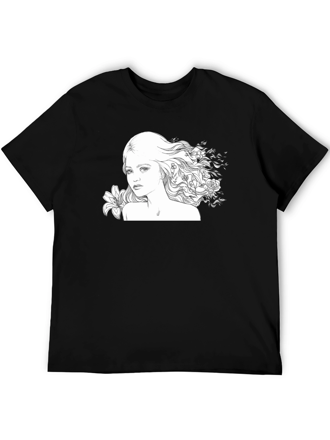 Black Floral Woman Graphic Tee - Black Cotton Blend view 5