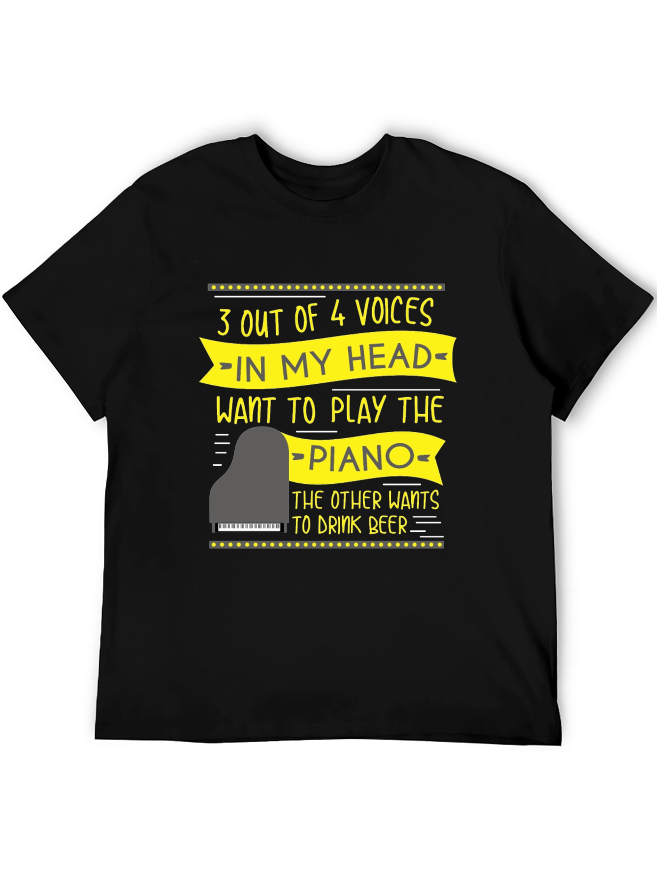 Black Funny Piano Player T-Shirt - 3 Out of 4 Voices view 5