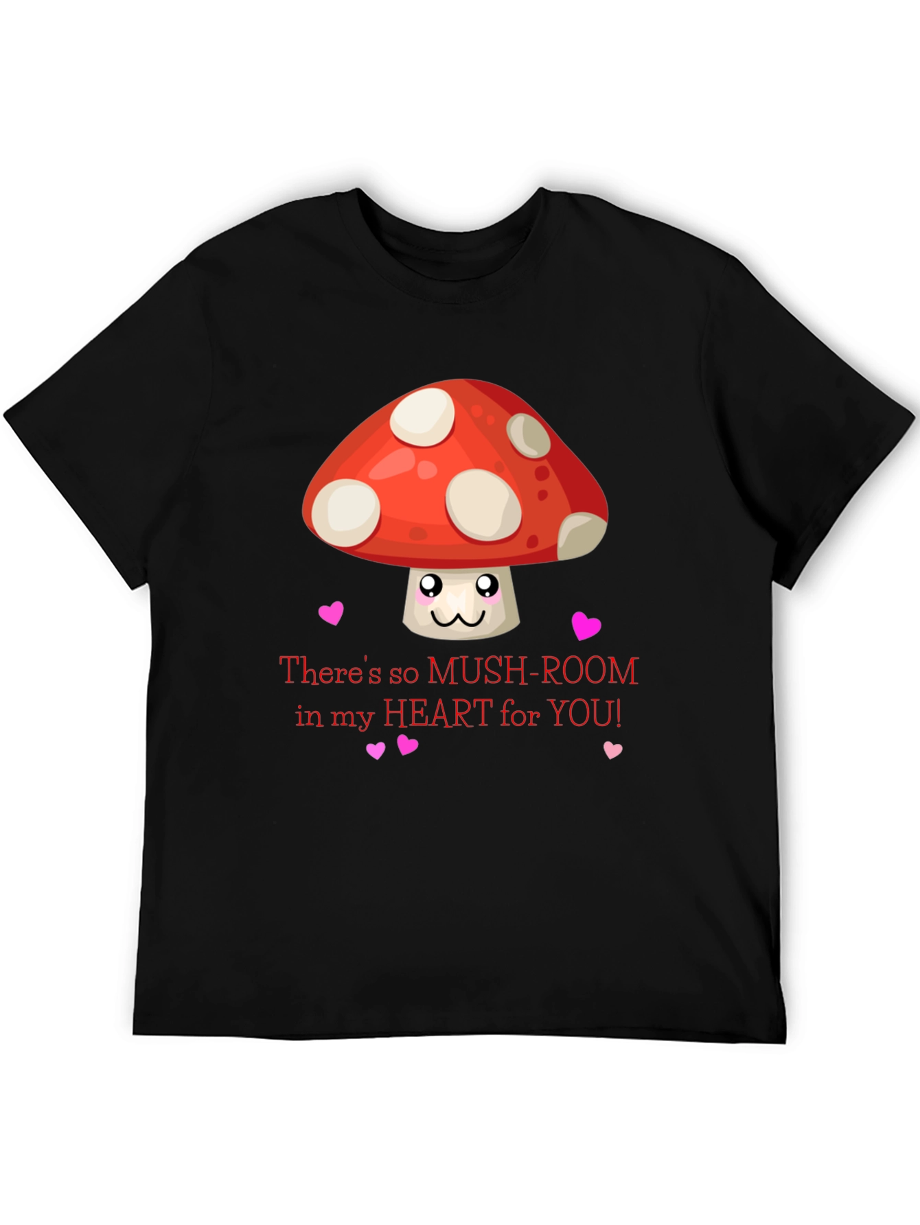 Black Mushroom Heart Valentine T-Shirt, Cute Love Tee view 5