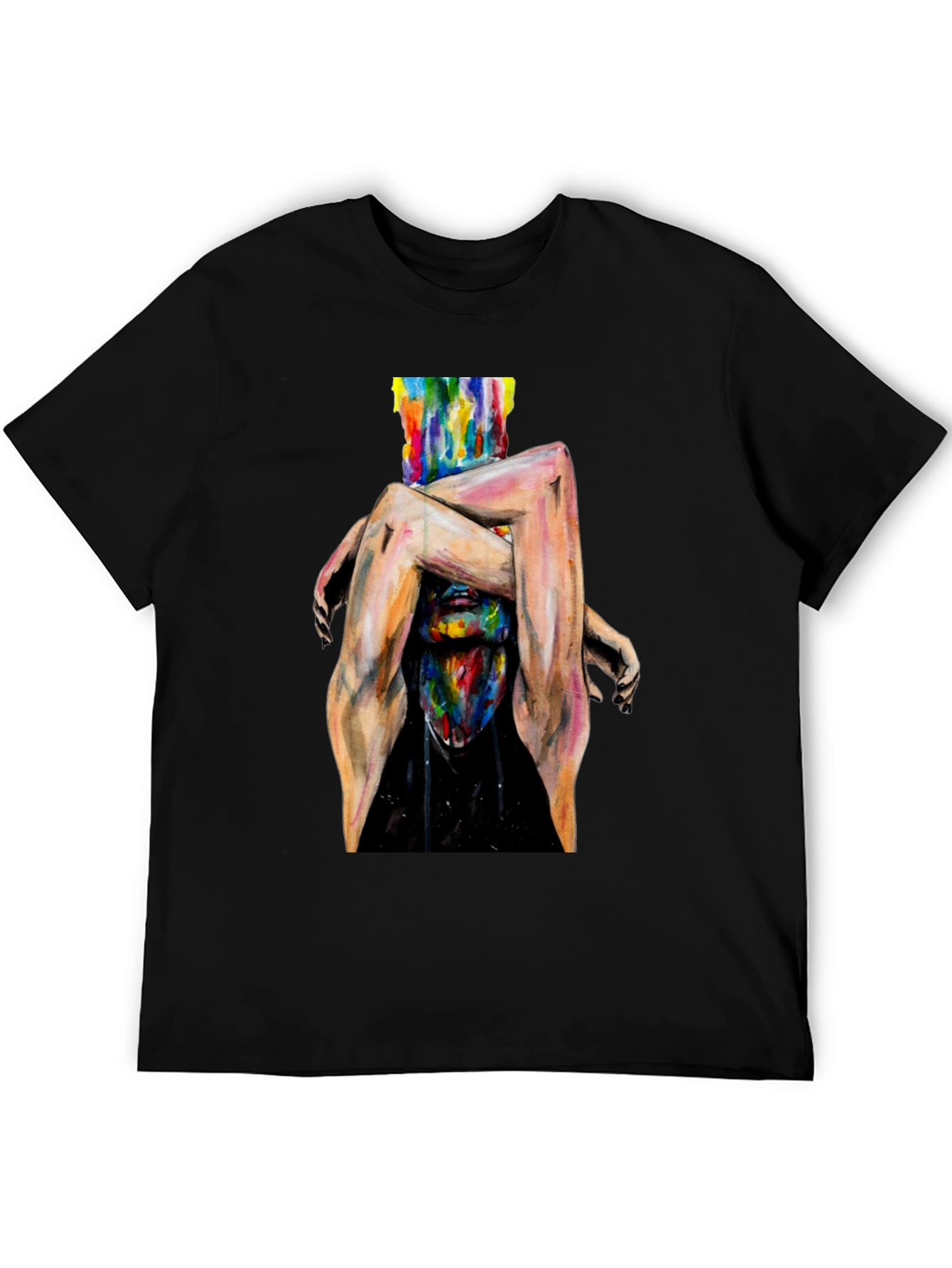 Black Abstract Art Graphic Print Black T-Shirt view 5