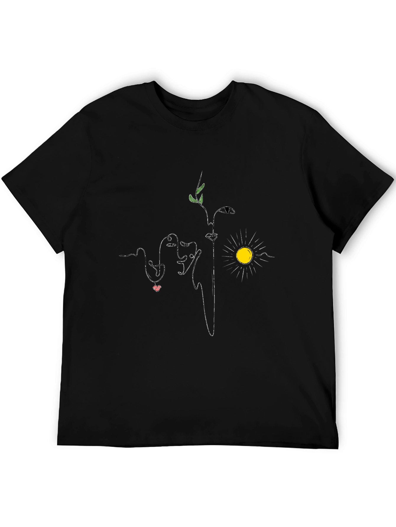Black Abstract Faces & Nature Graphic Tee - Black view 5