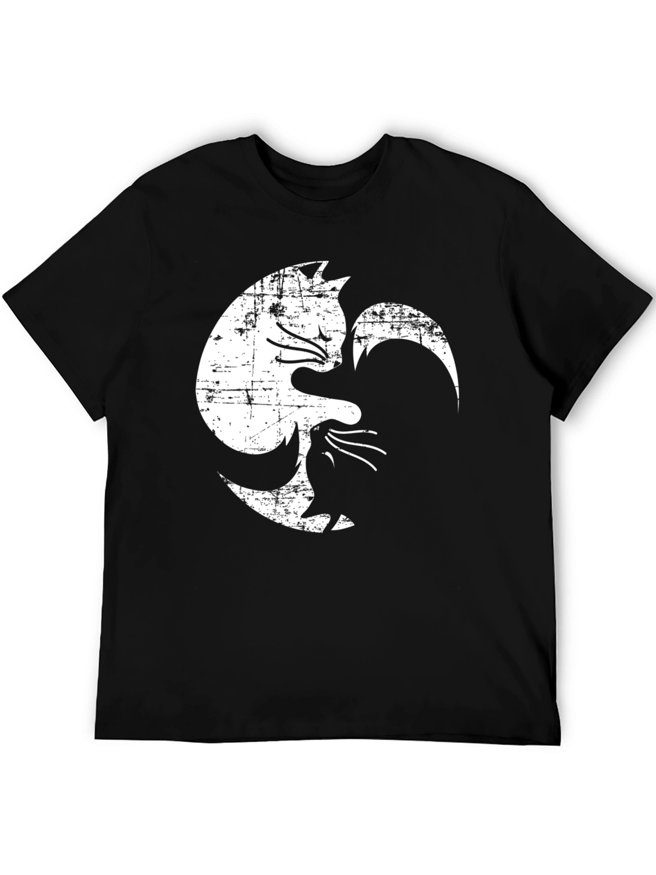 Black Yin Yang Cats T-Shirt - Distressed Graphic view 5