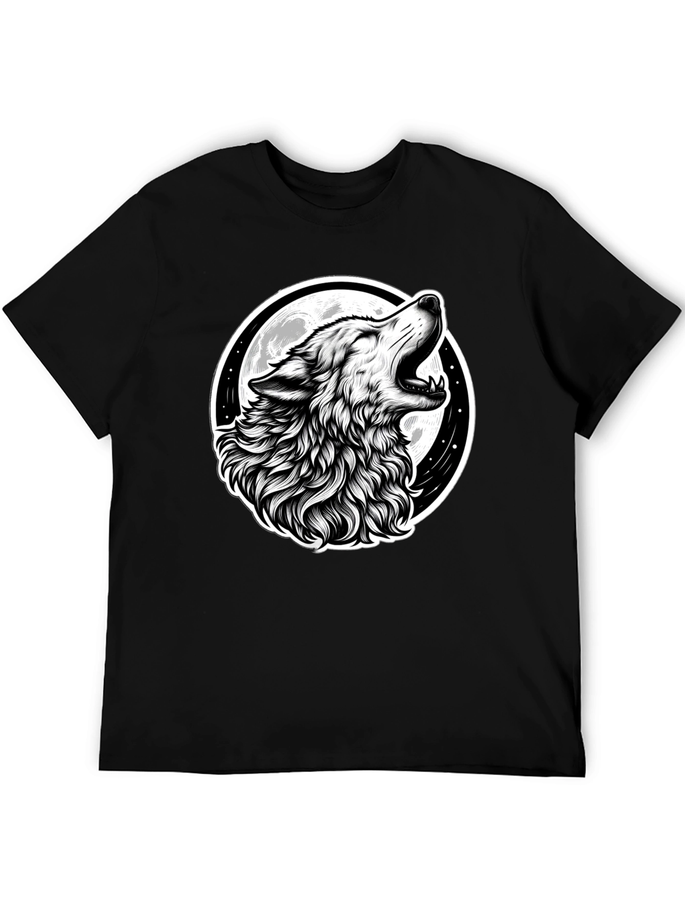 Black Wolf Moon Graphic Tee - Black Cotton T-Shirt view 5