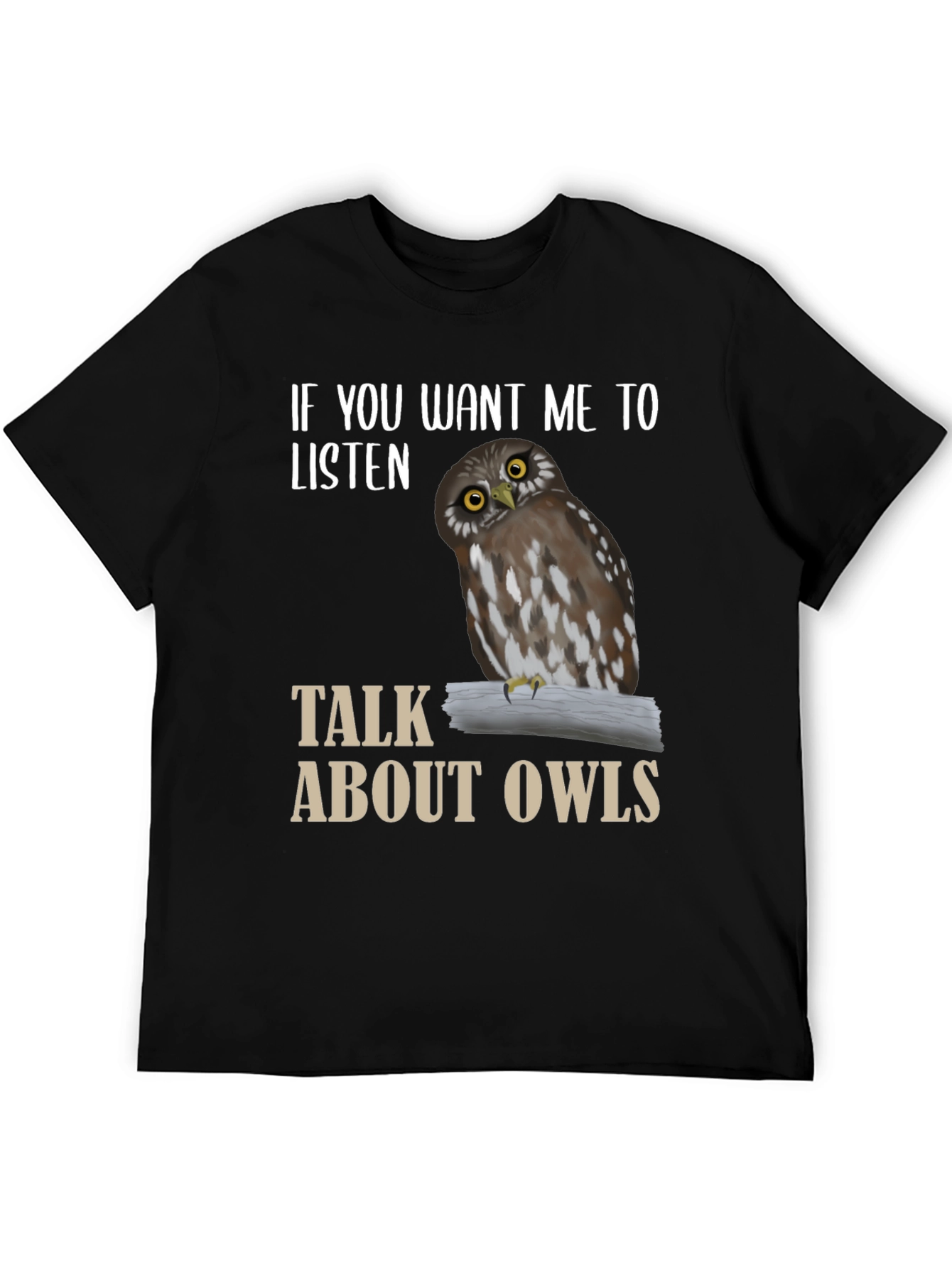 Black Owl Lover T-Shirt - Listen to Owls view 5