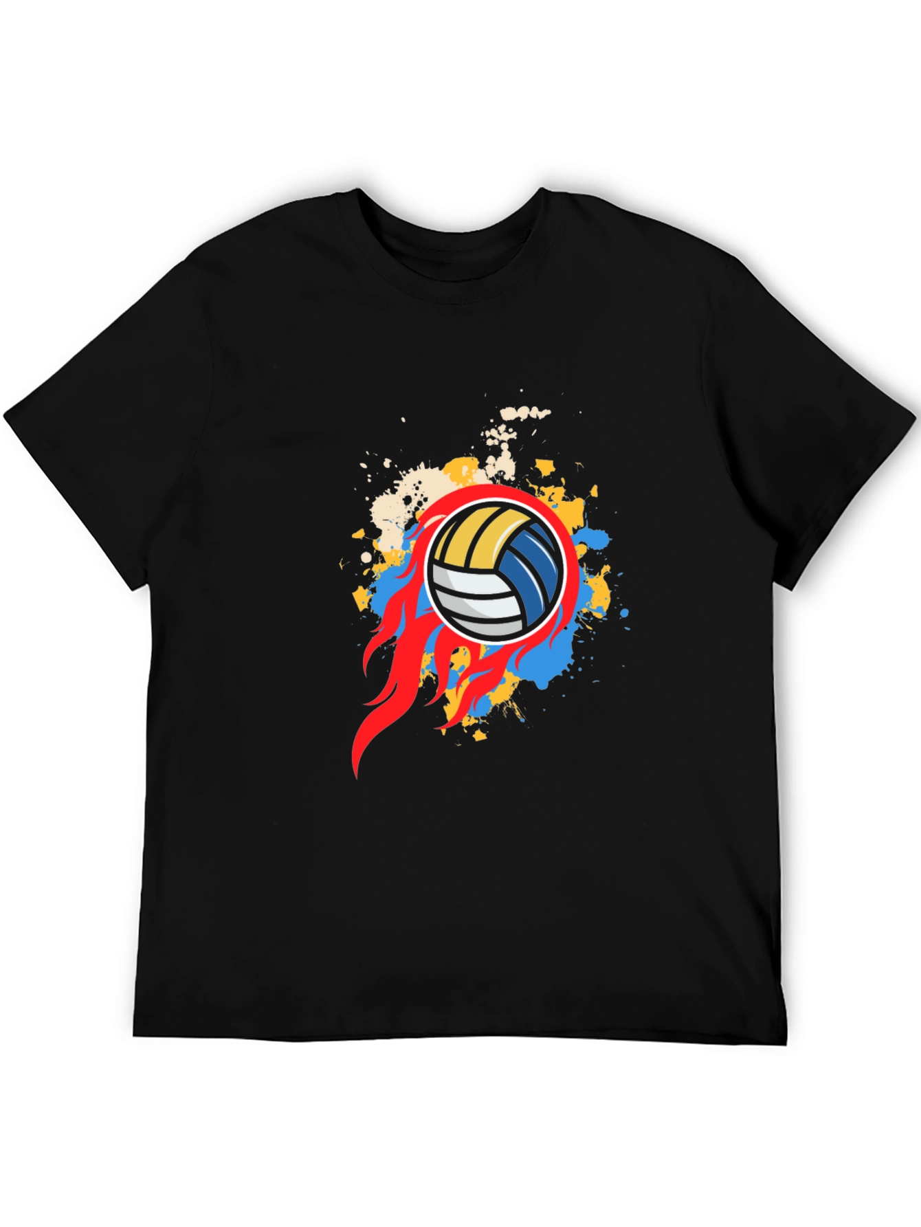 Black Flaming Volleyball Graphic Tee - Black Cotton Shirt view 5