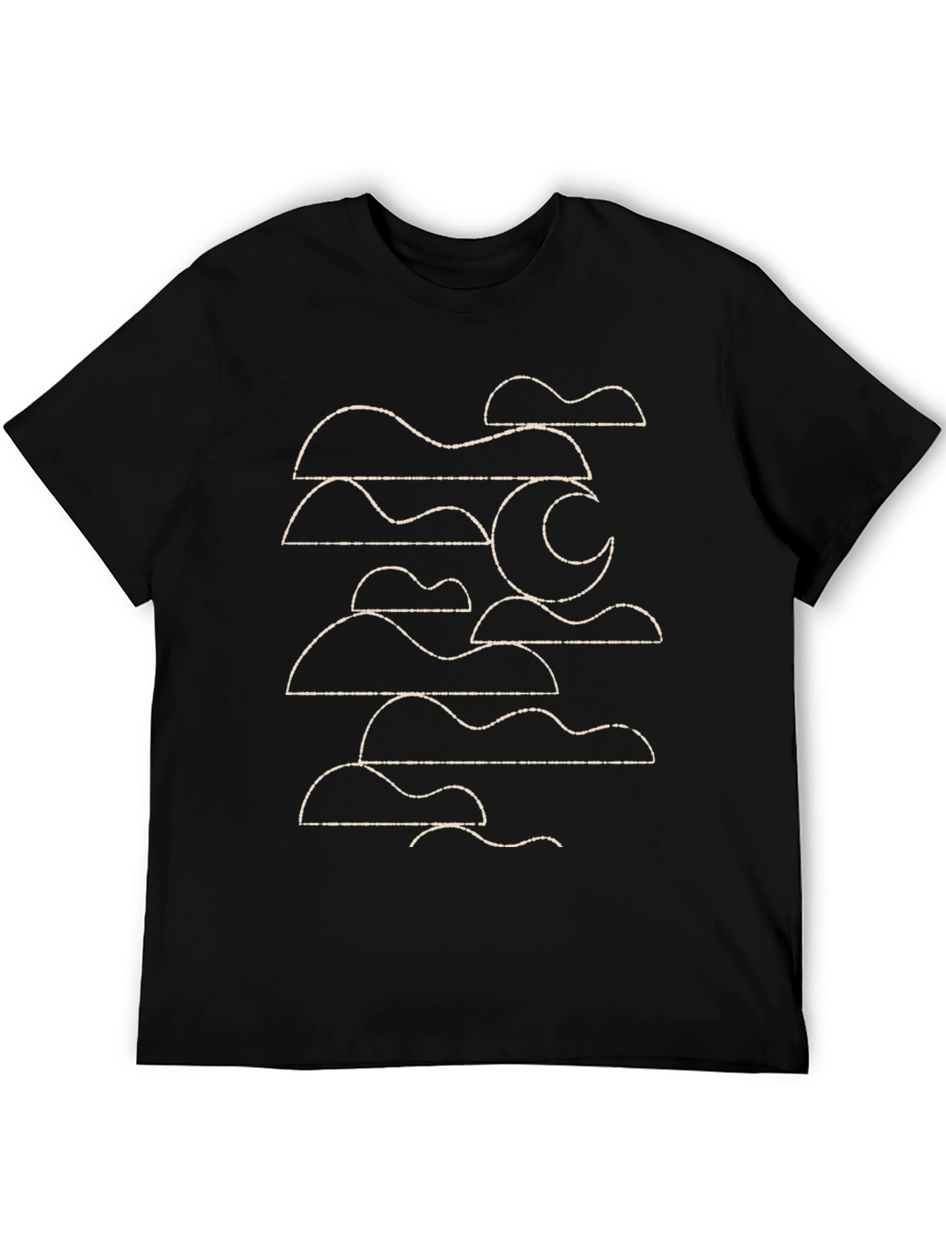 Black Abstract Moon & Clouds Graphic Tee - Black Cotton T-Shirt view 5