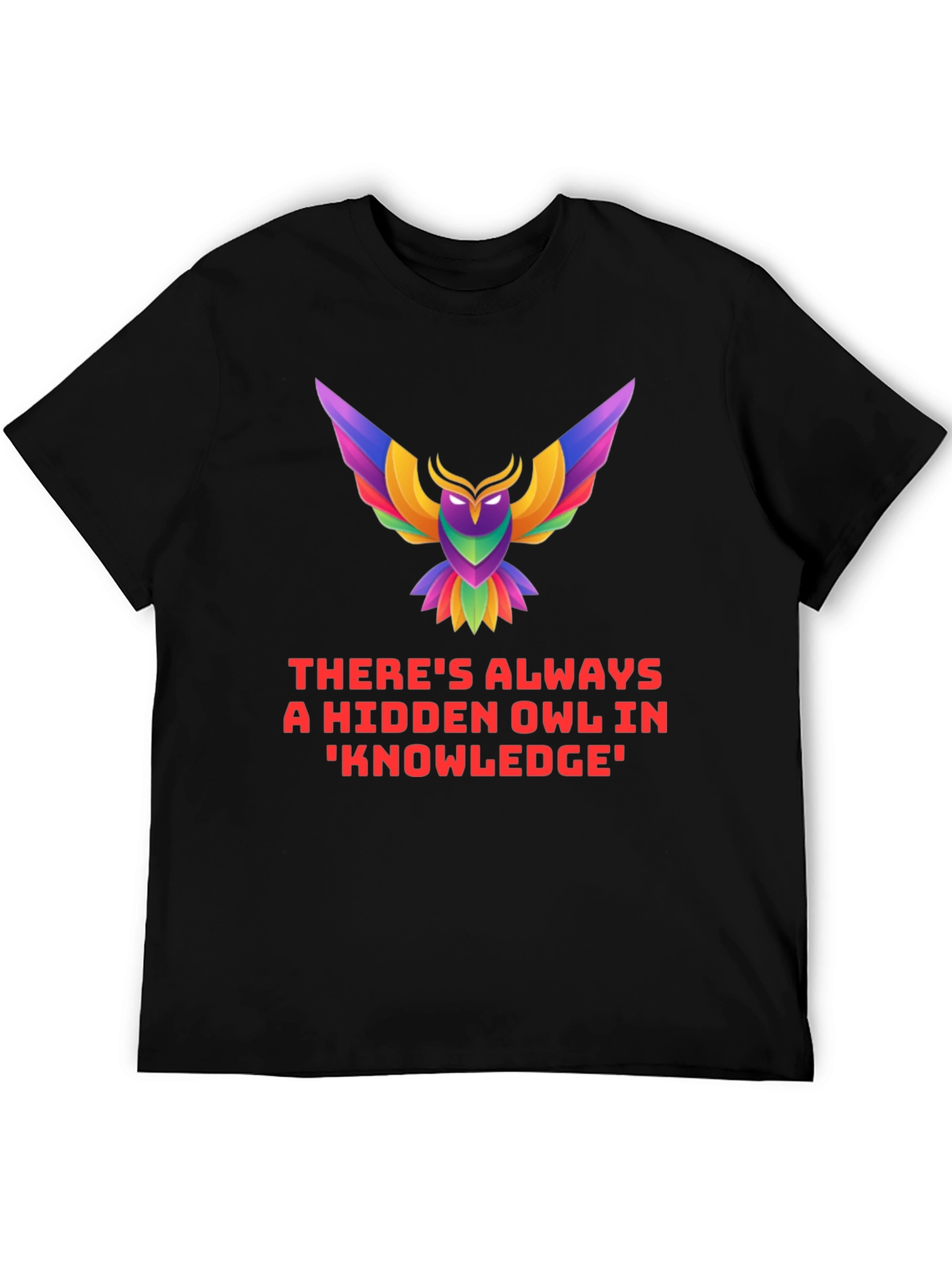 Black Hidden Owl Knowledge Tee - Unique Graphic T-Shirt view 5