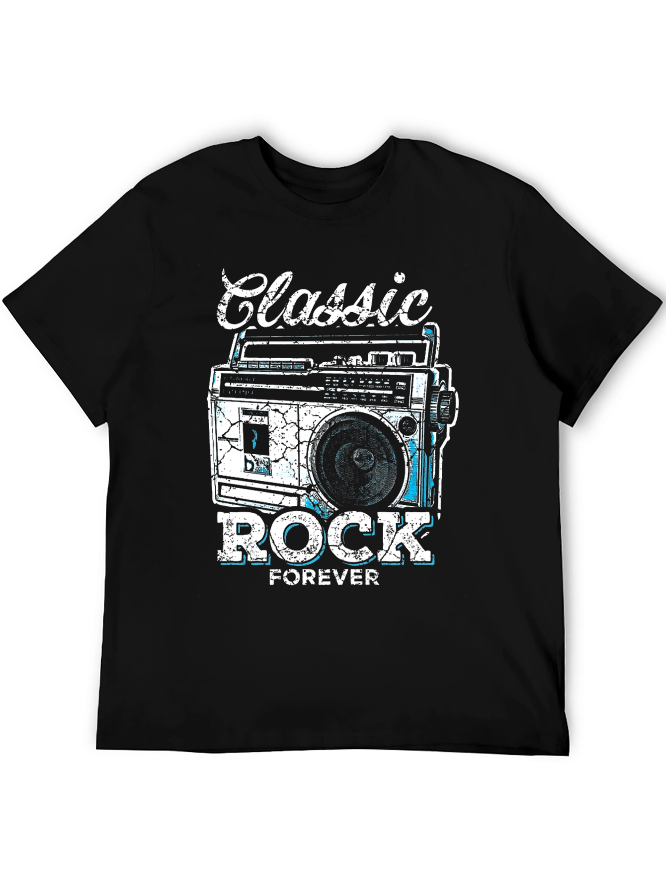 Black Classic Rock Forever Tee - Retro Boombox Graphic view 5