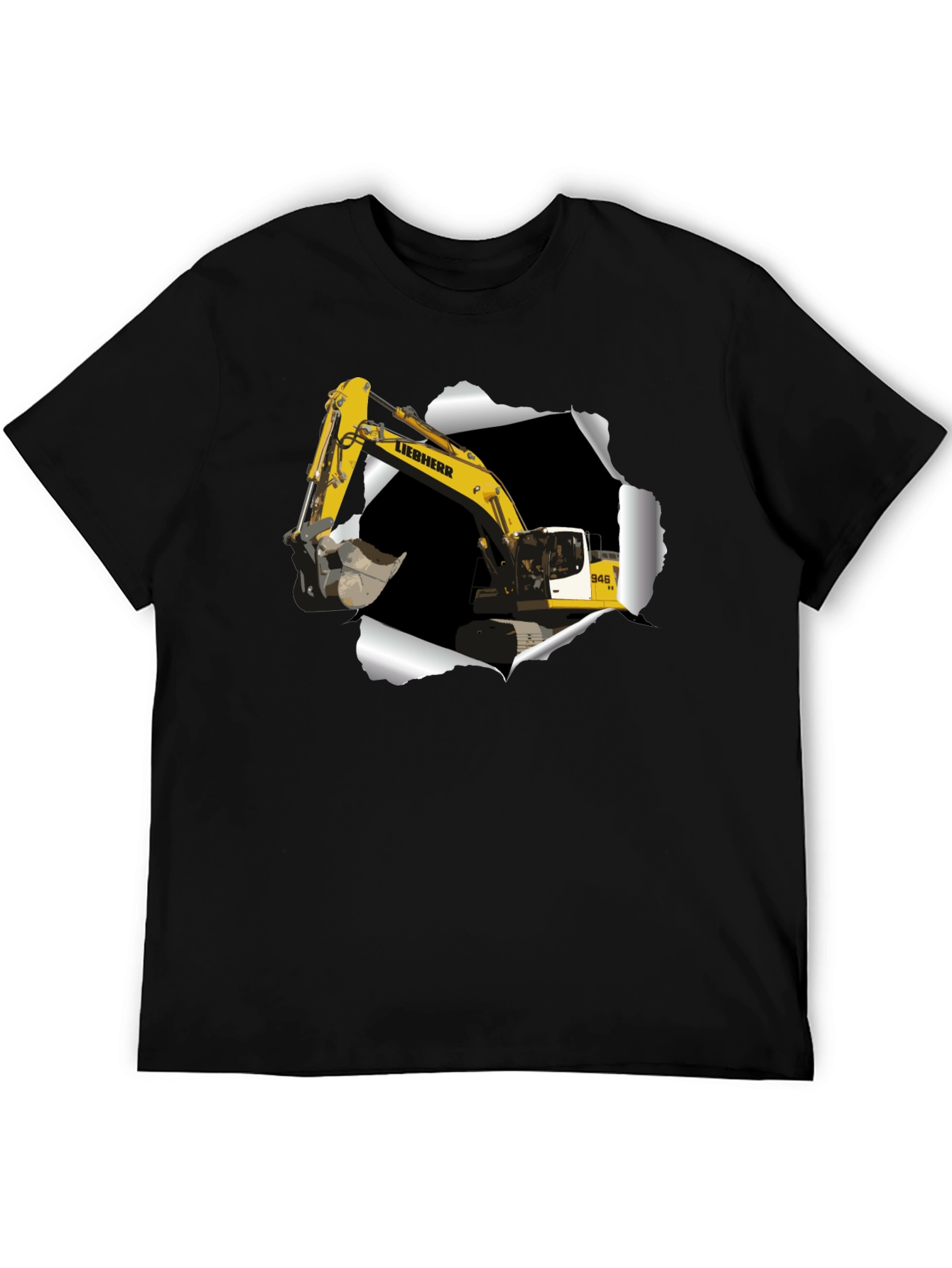 Black Excavator Ripped Tee - Construction Vehicle Graphic T-Shirt view 5