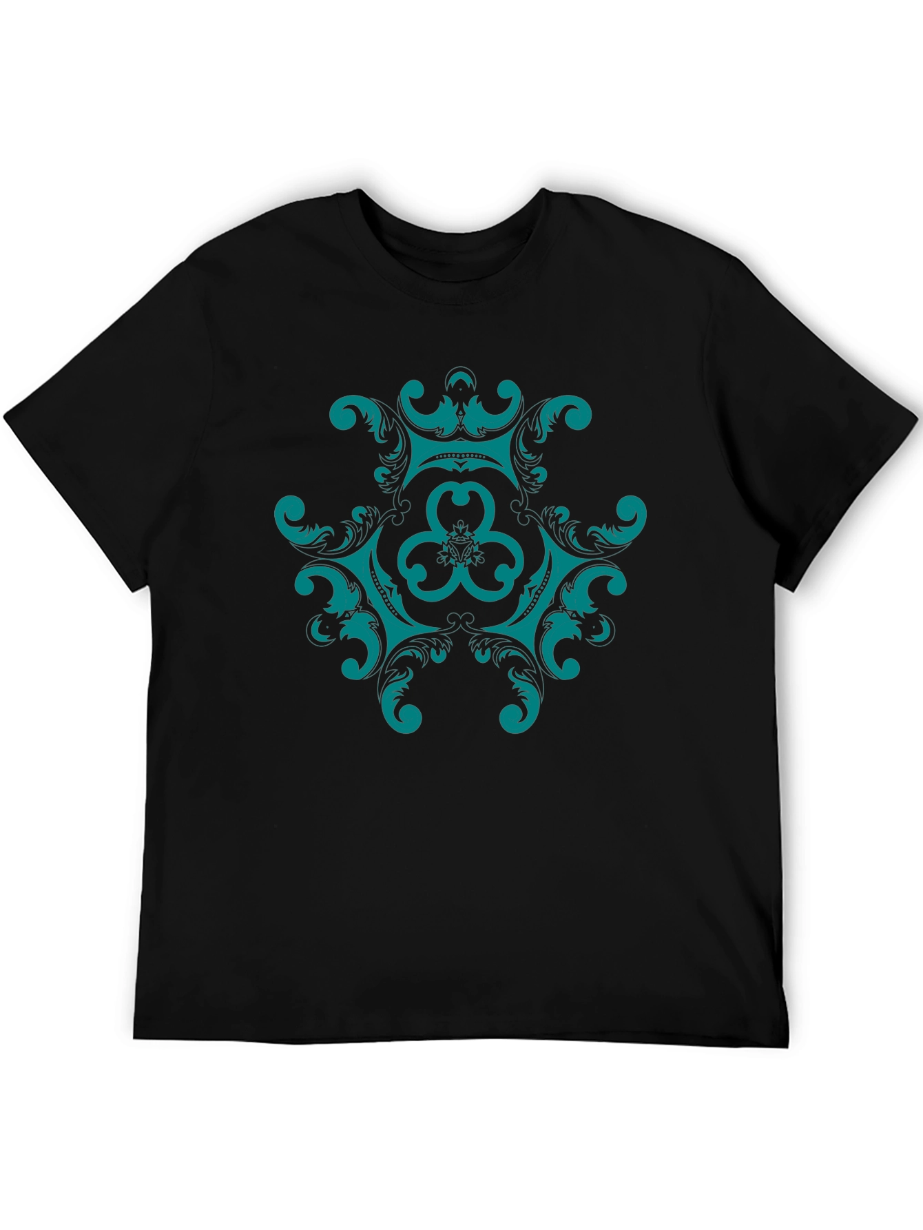 Black Elegant Teal Mandala Graphic Tee - Black Cotton Comfort view 5