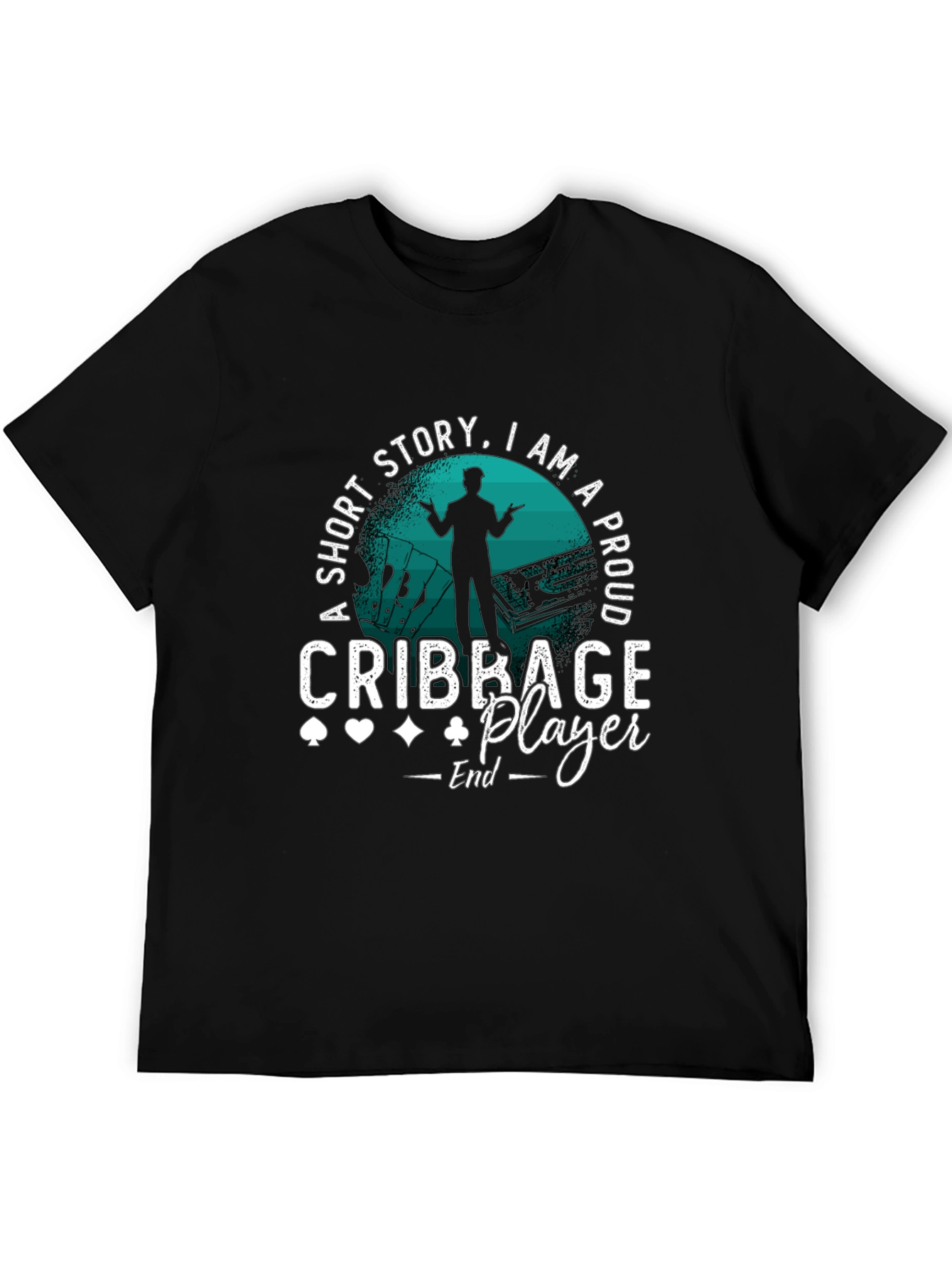Black Cribbage Player T-Shirt: Short Story, Proud Player! view 5