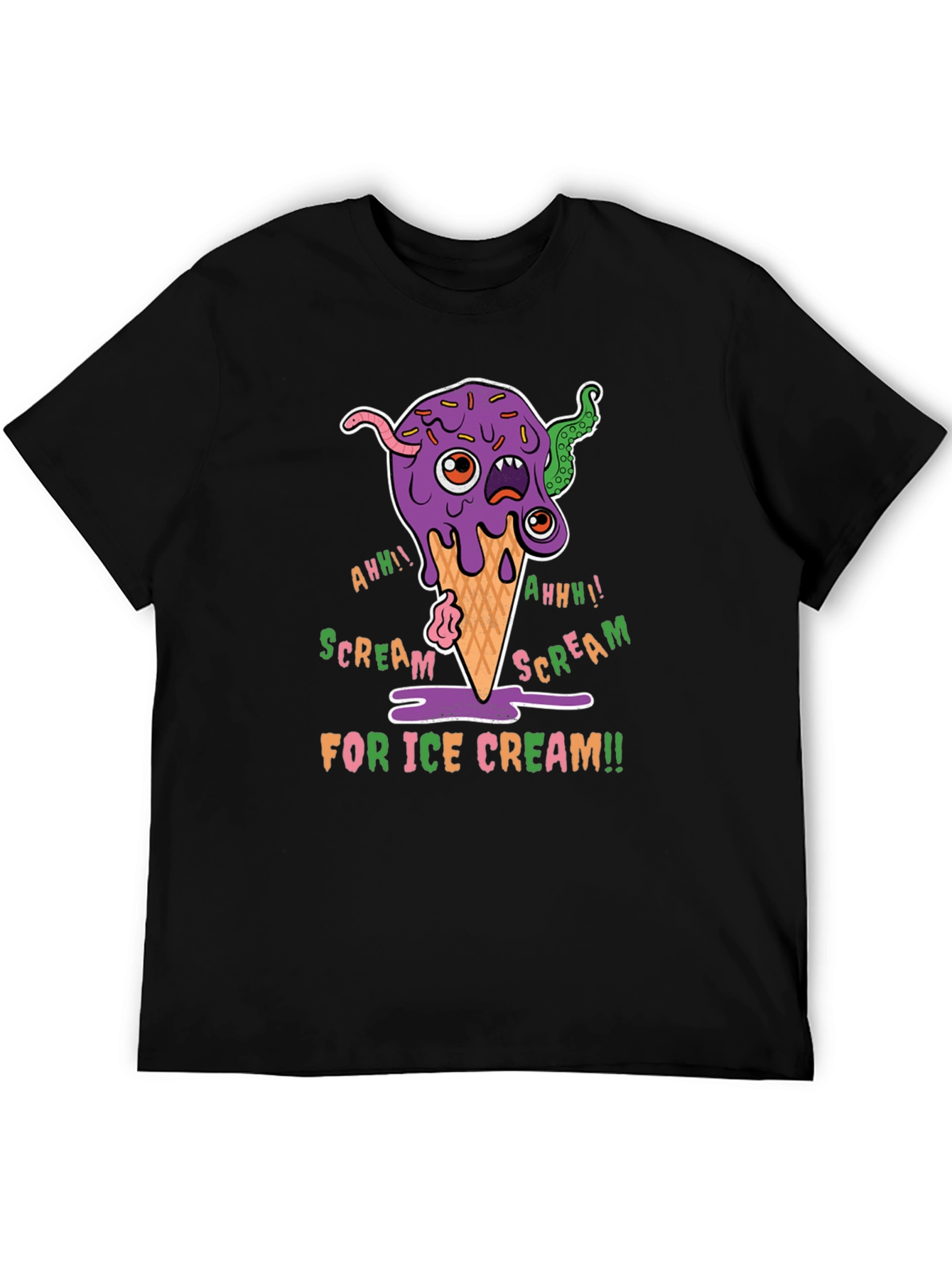 Black Scream for Ice Cream Graphic Tee - Fun Creepy Cartoon Design view 5