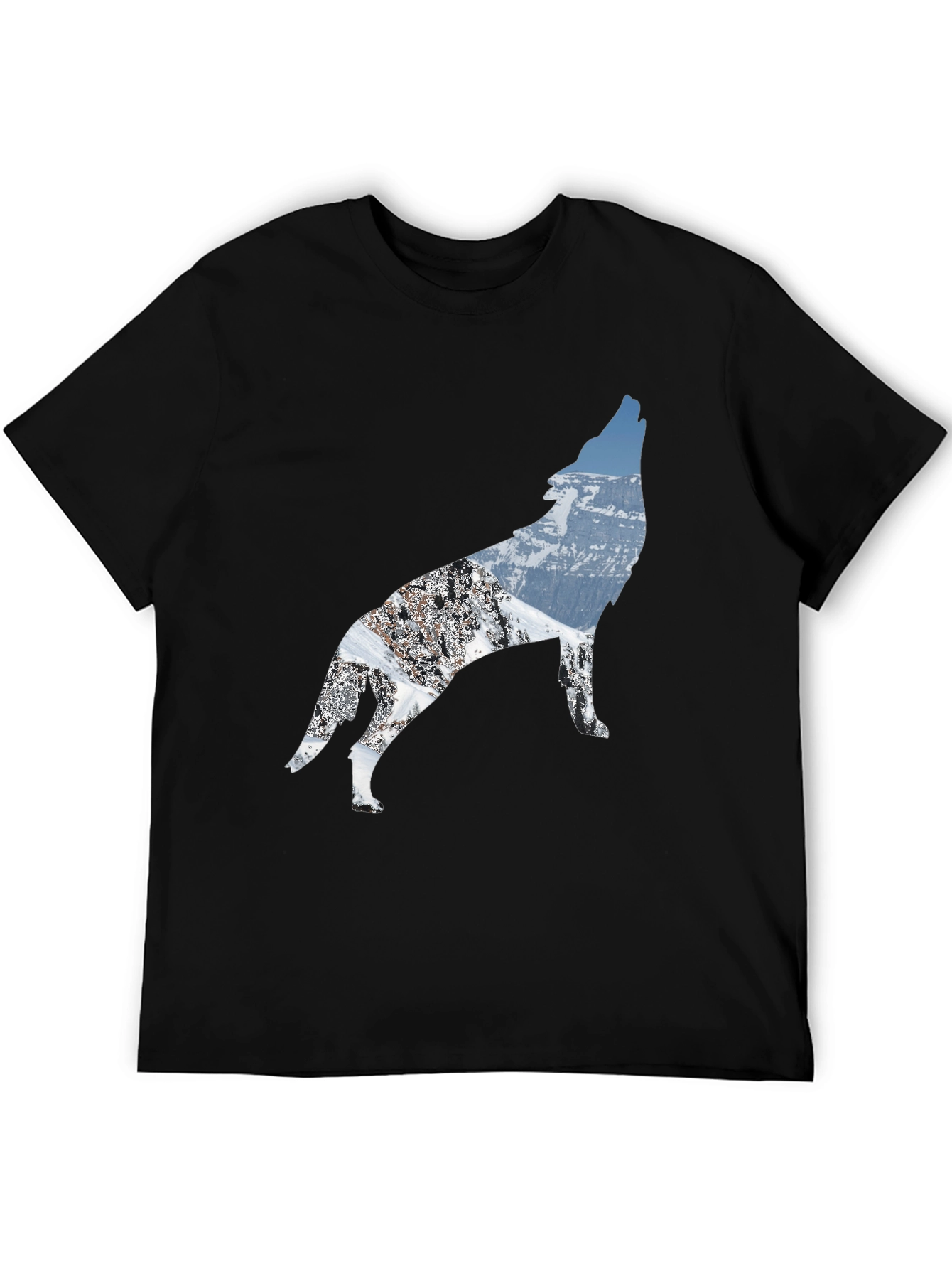 Black Wolf Mountain Scene Black T-Shirt view 5