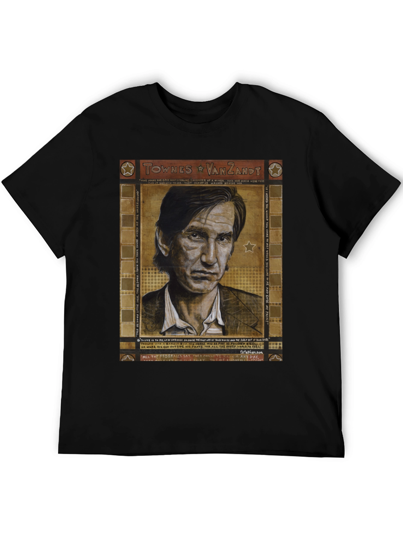 Black Townes Van Zandt Portrait Graphic T-Shirt view 5
