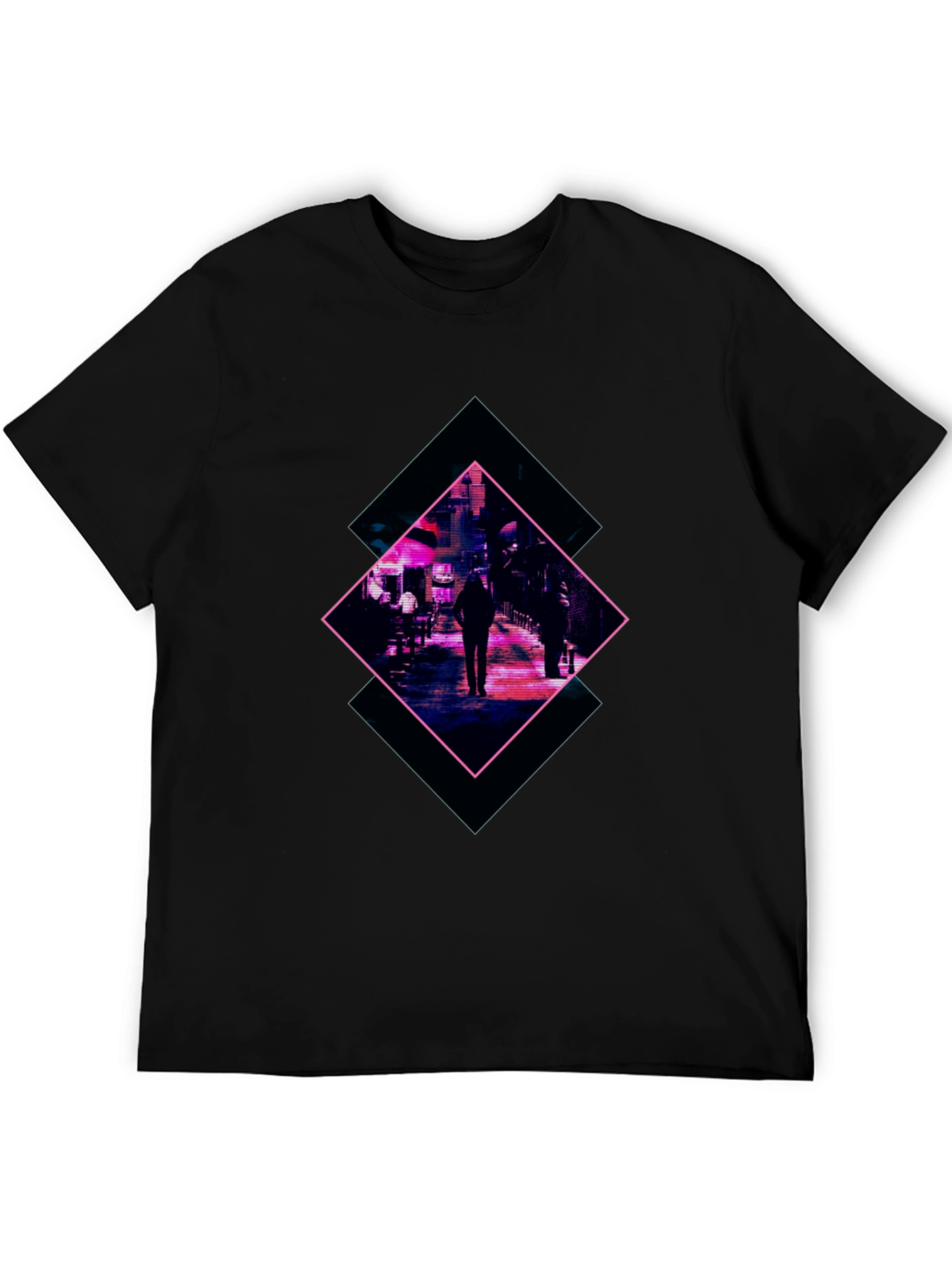 Black Cyberpunk Street Scene Graphic Tee - Black view 5