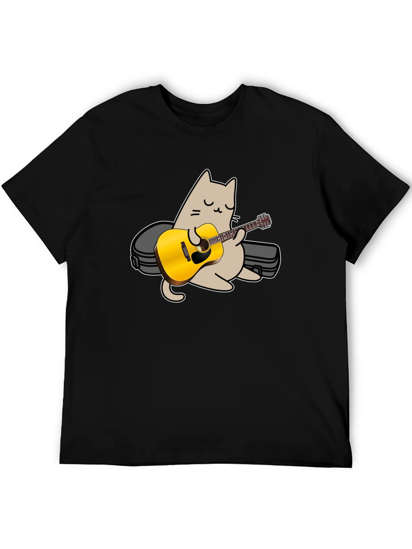 Black Cat Playing Guitar Graphic Tee - Black view 5