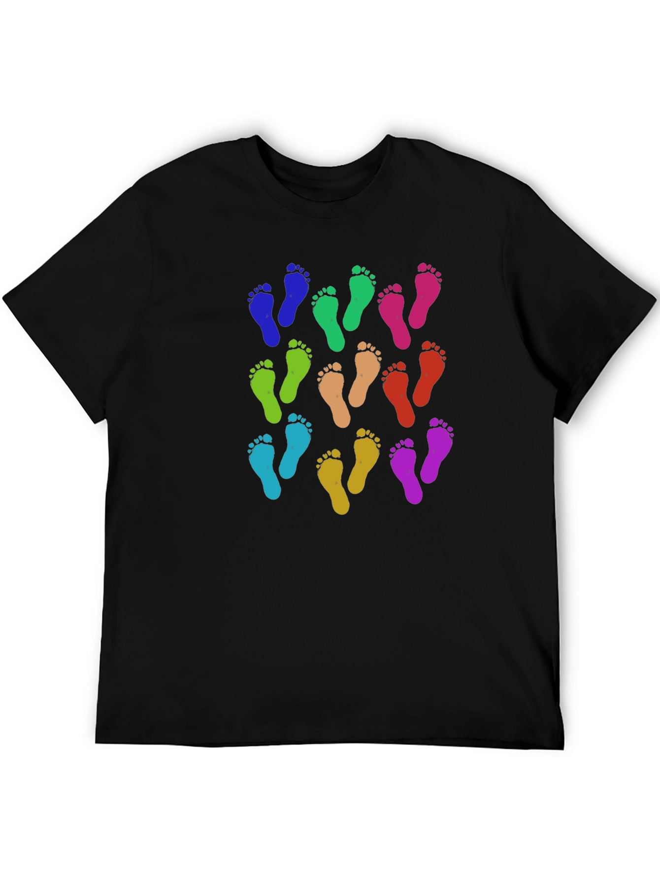 Black Colorful Footprints Tee - Funky Pattern Black T-Shirt view 5
