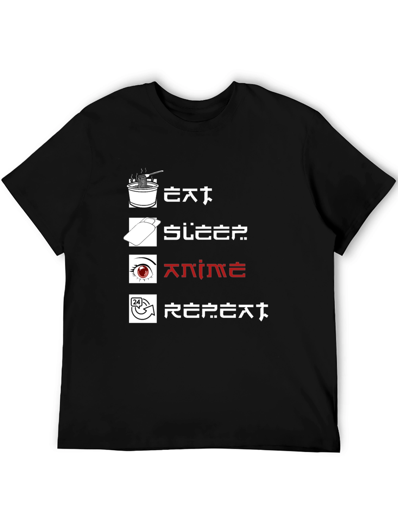 Black Eat Sleep Anime Repeat Graphic Tee view 5