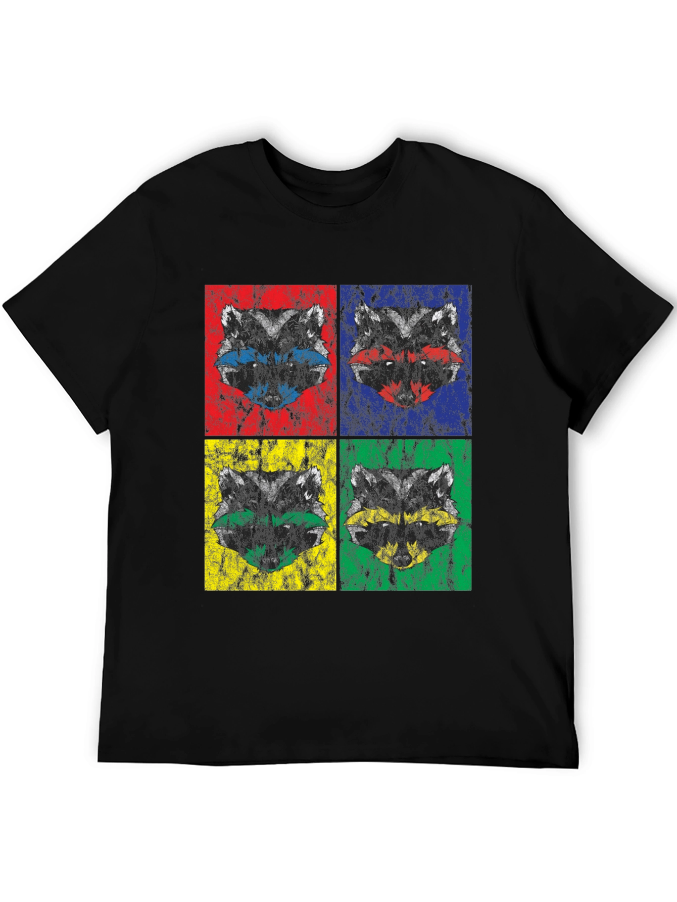 Black Retro Raccoon Pop Art Graphic T-Shirt view 5