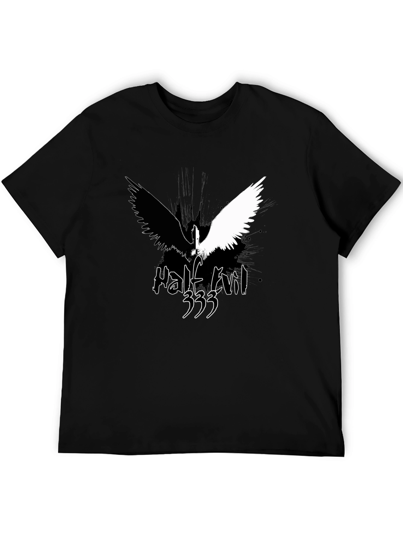 Black Half Evil Angel Wings Black T-Shirt view 5
