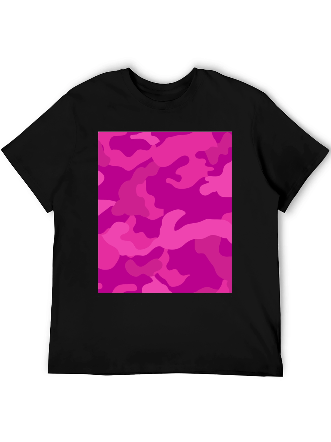 Black Pink Camo Print Black Crew Neck T-Shirt view 5