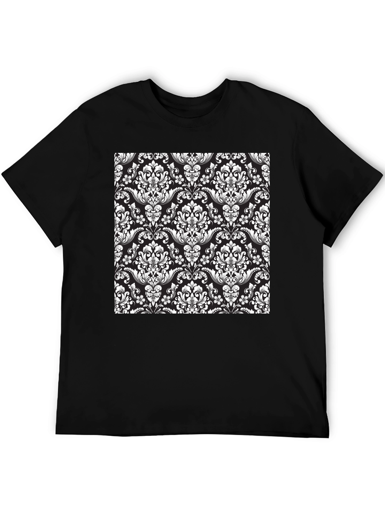 Black Elegant Damask Pattern Black T-Shirt view 5