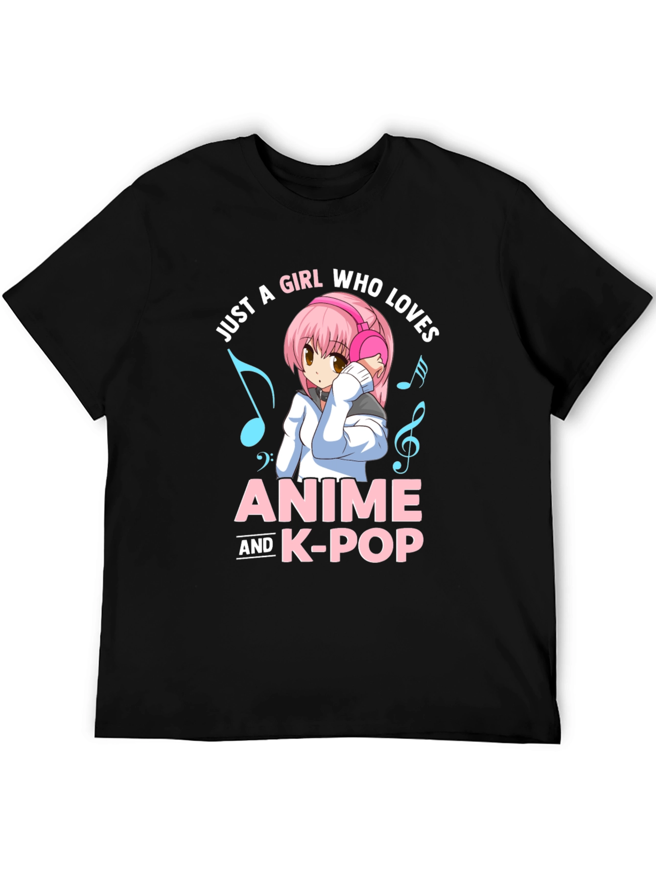 Black Anime & K-Pop Lover T-Shirt - Kawaii Girl Design view 5